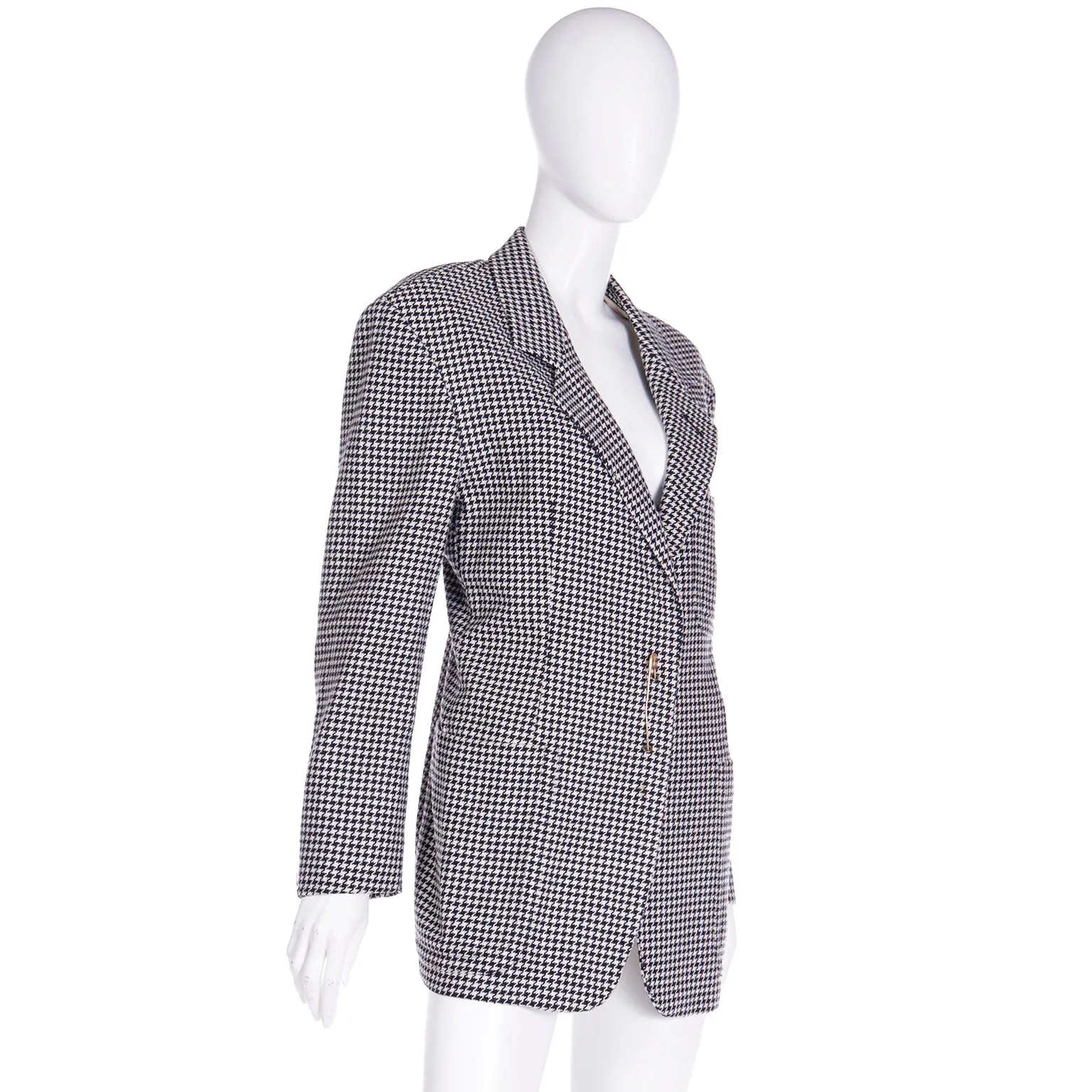 1988 Franco Moschino Wool Cashmere Houndstooth Jacket w Safety Pins