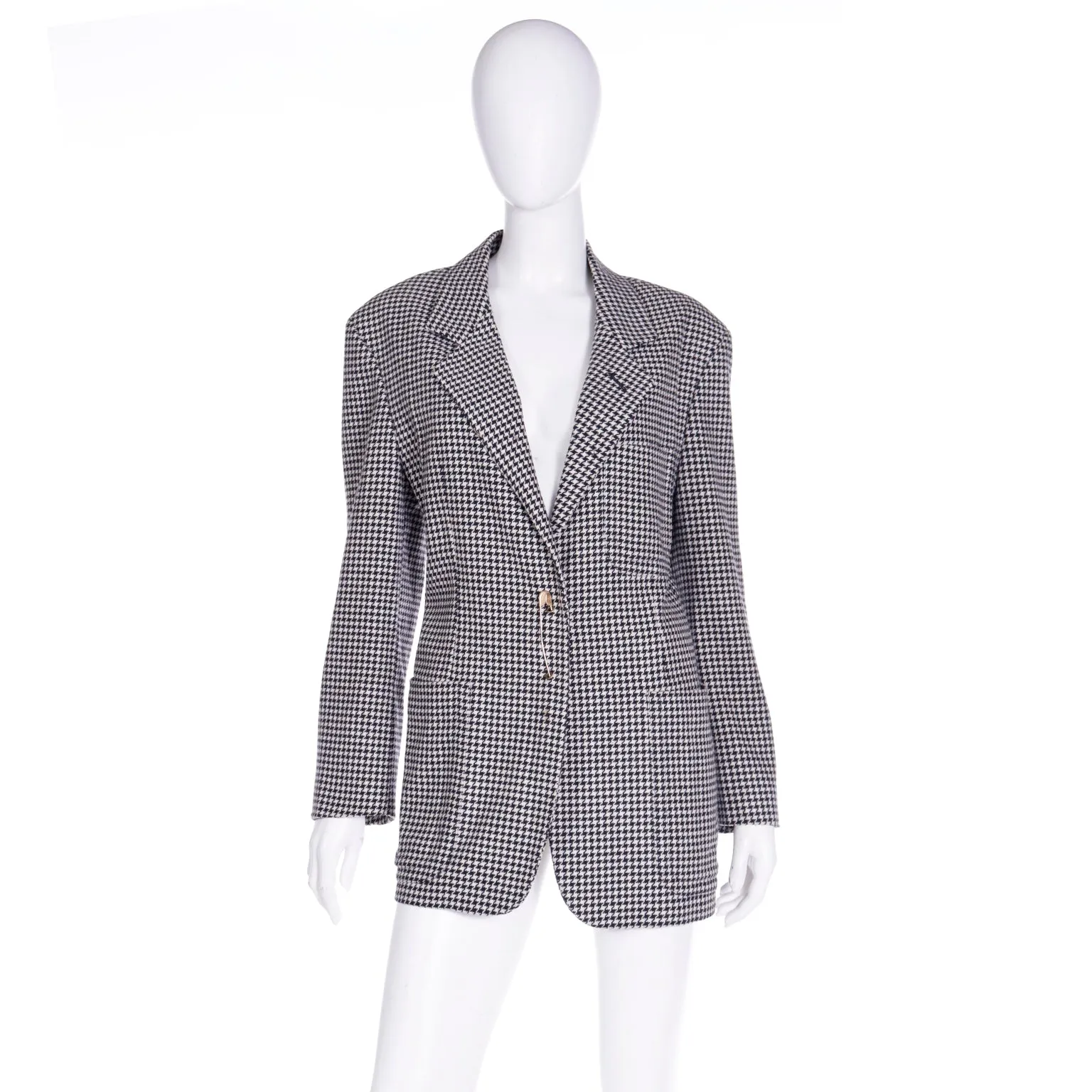 1988 Franco Moschino Wool Cashmere Houndstooth Jacket w Safety Pins