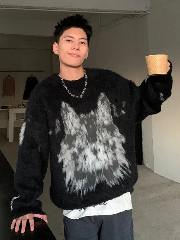 Aidase Fluffy Sweaters Men Loose Spring Autumn Outdoor All-match Korean Style Classic Normcore Prevalent O-neck Print Stylish Hip Hop