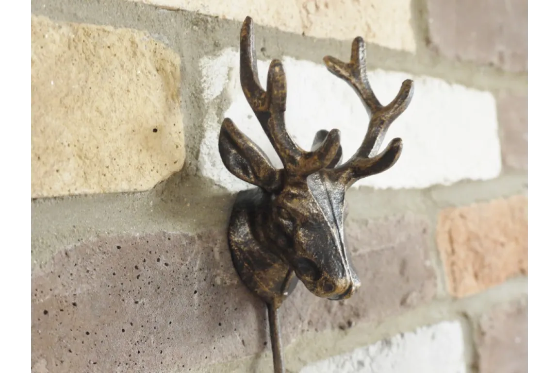 Antique Stag Head Single Wall Hook - Rustic Deer Antler Design