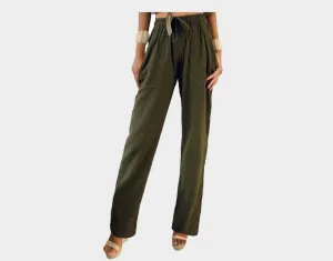 B. Deep Green Linen Wide-Leg Pants - The St. Barts