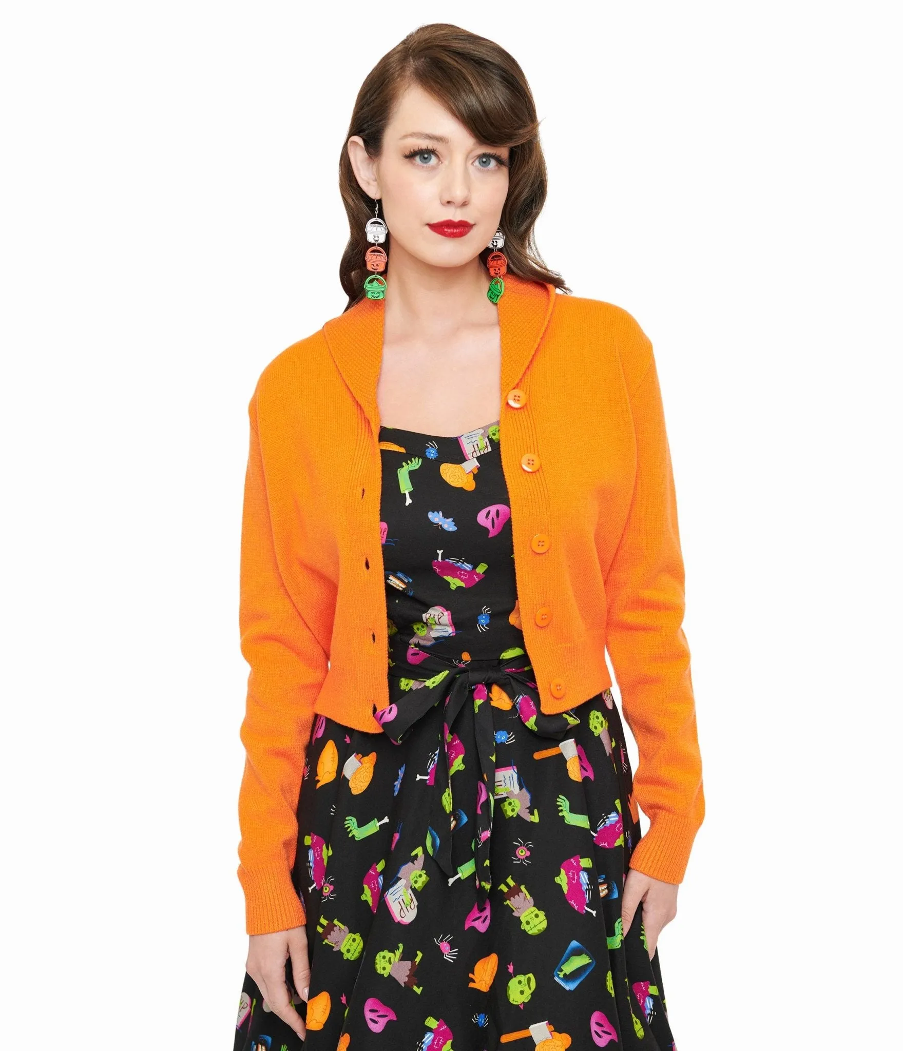 Banned 1950s Pumpkin Orange Cropped Cardigan