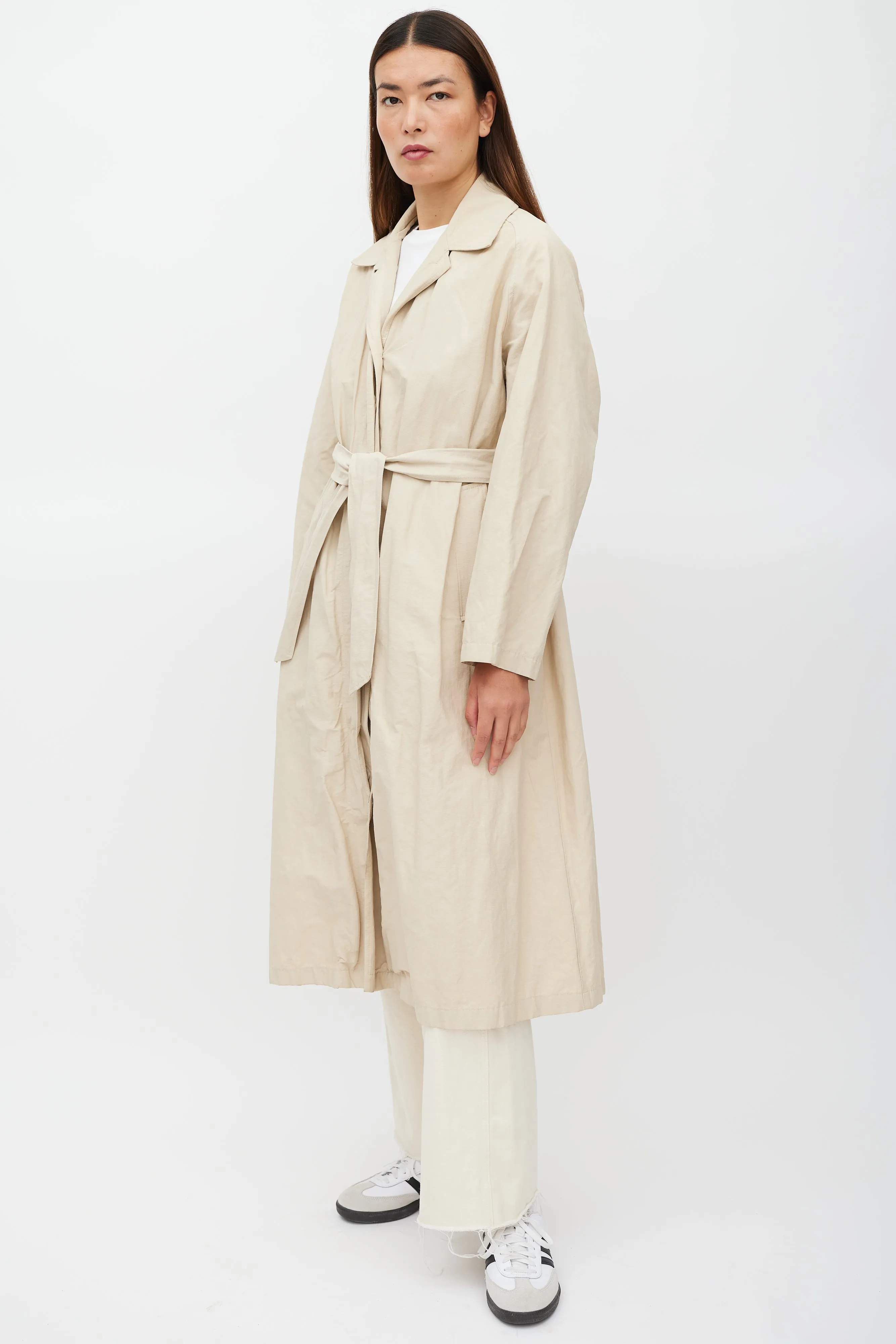 Beige Belted Two Pocket Trench Coat