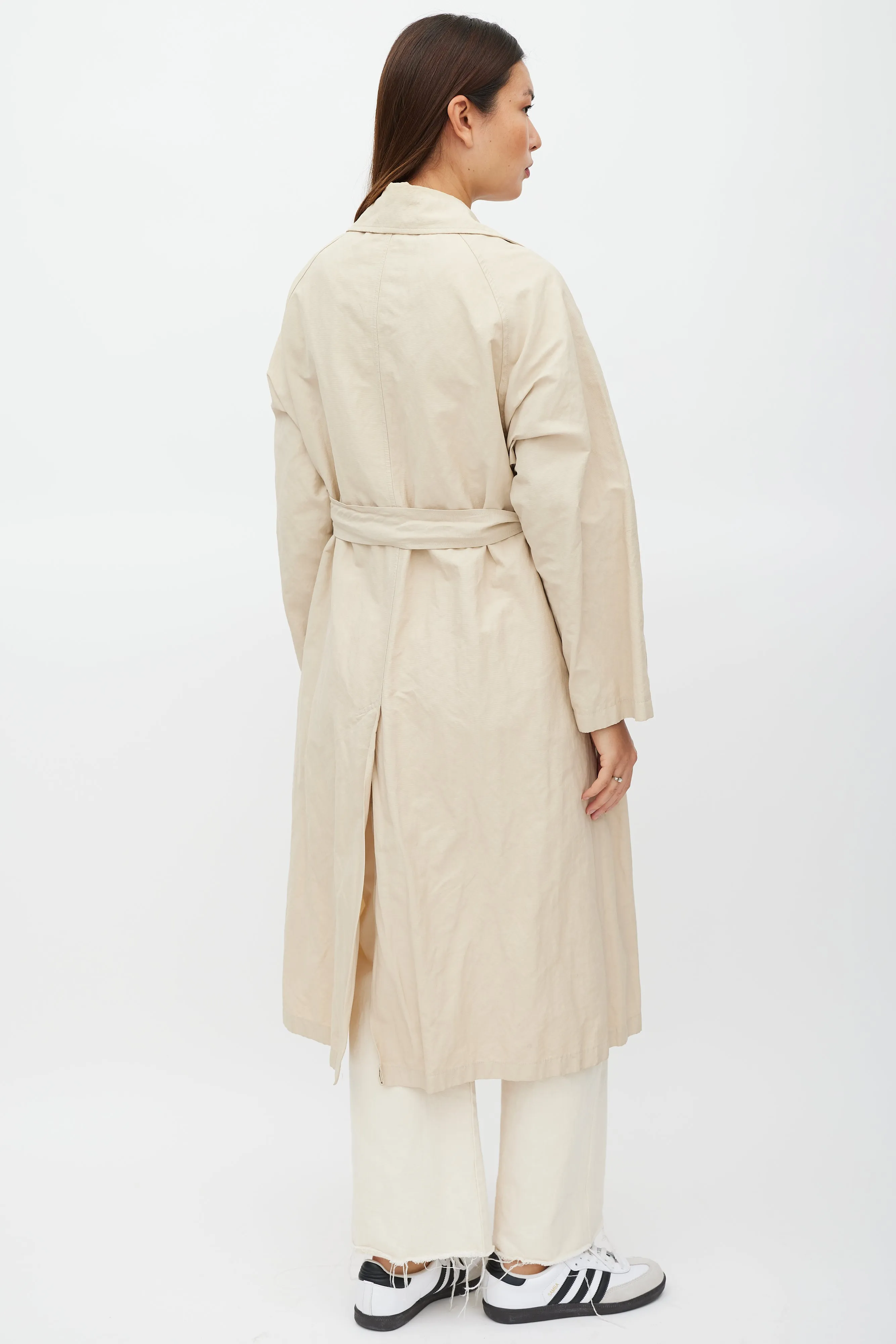 Beige Belted Two Pocket Trench Coat