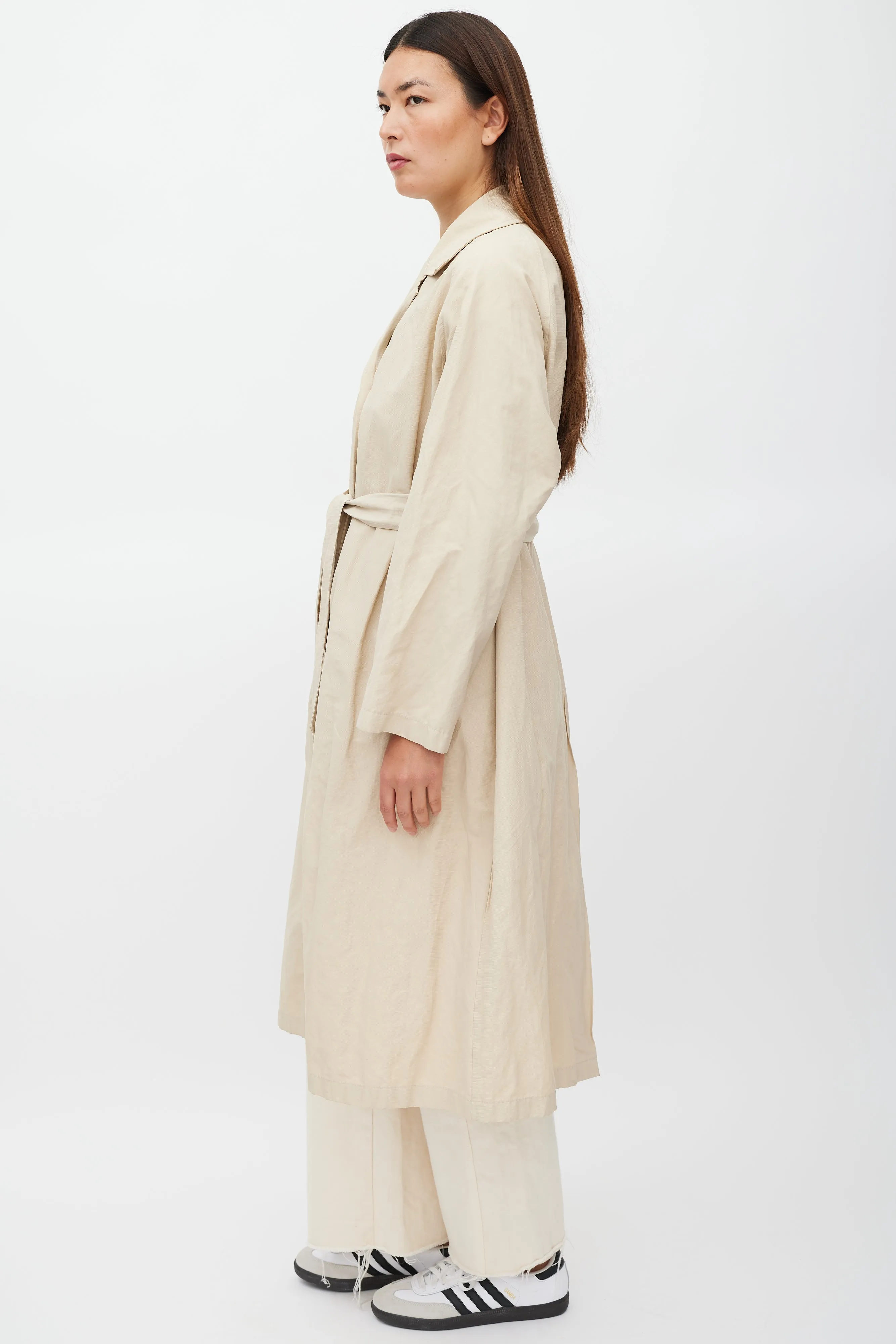 Beige Belted Two Pocket Trench Coat