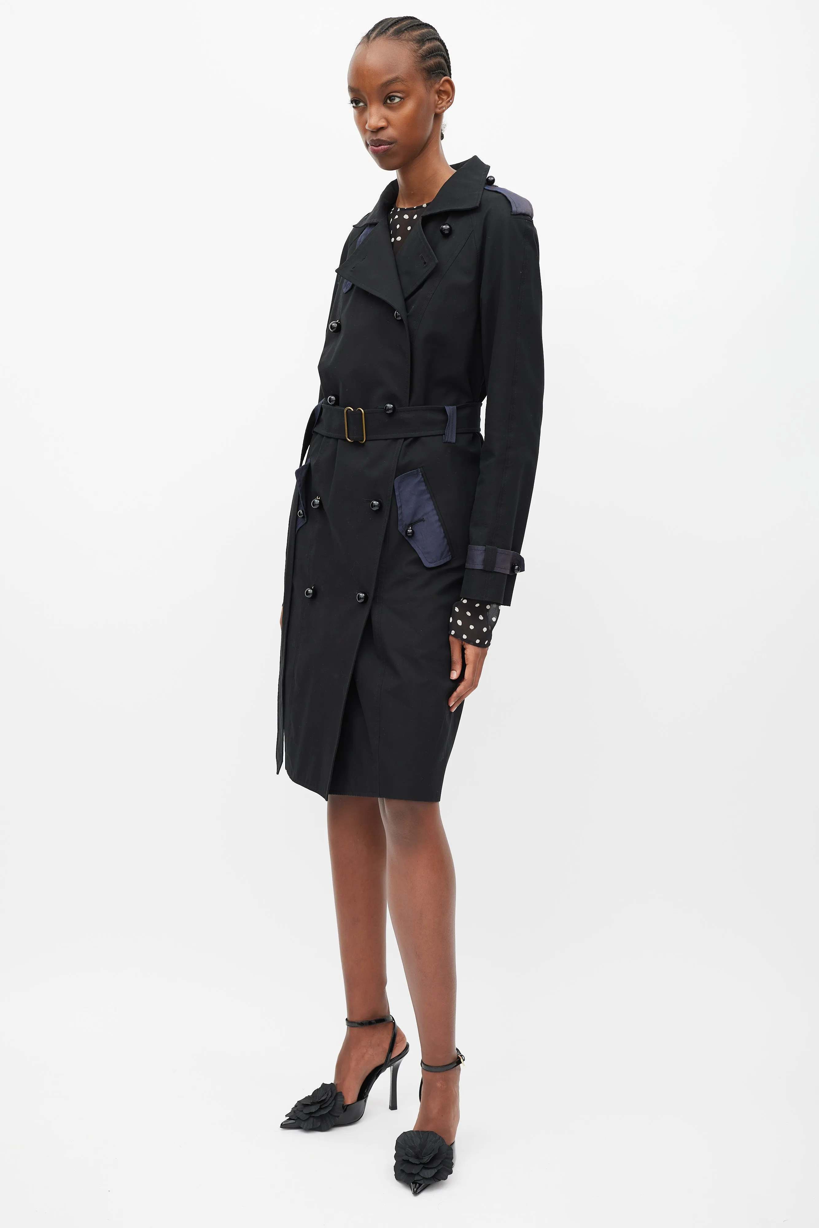 Black & Navy Double Breasted Trench Coat