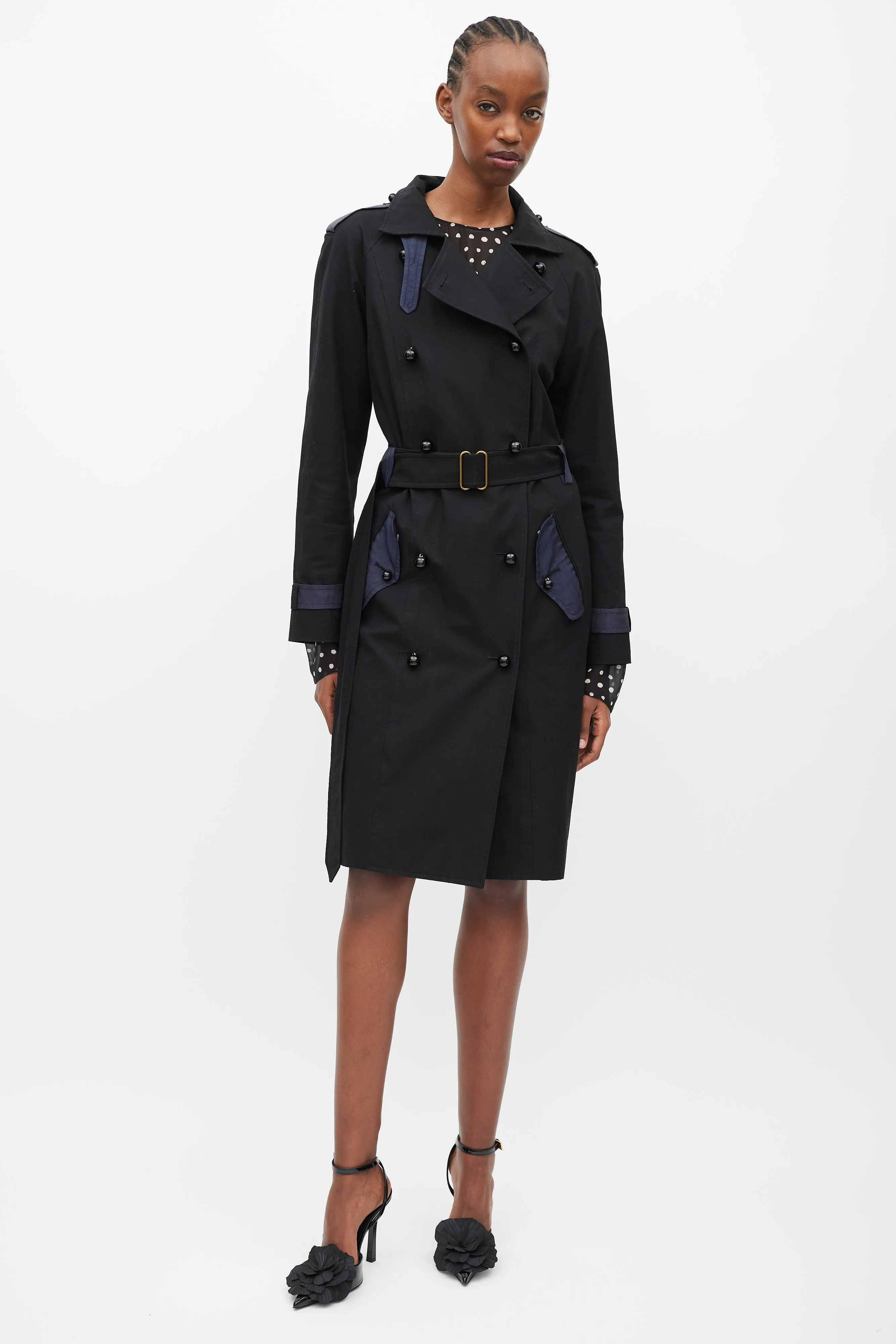 Black & Navy Double Breasted Trench Coat