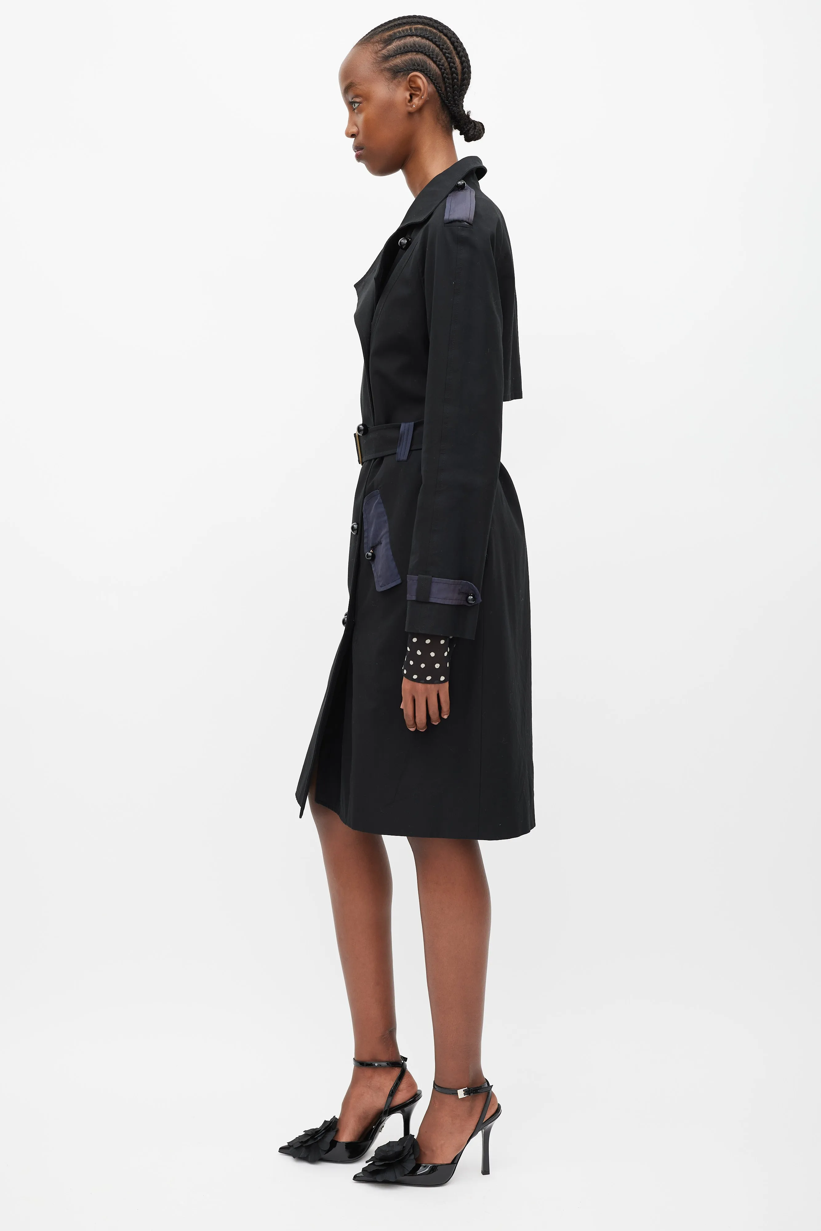 Black & Navy Double Breasted Trench Coat