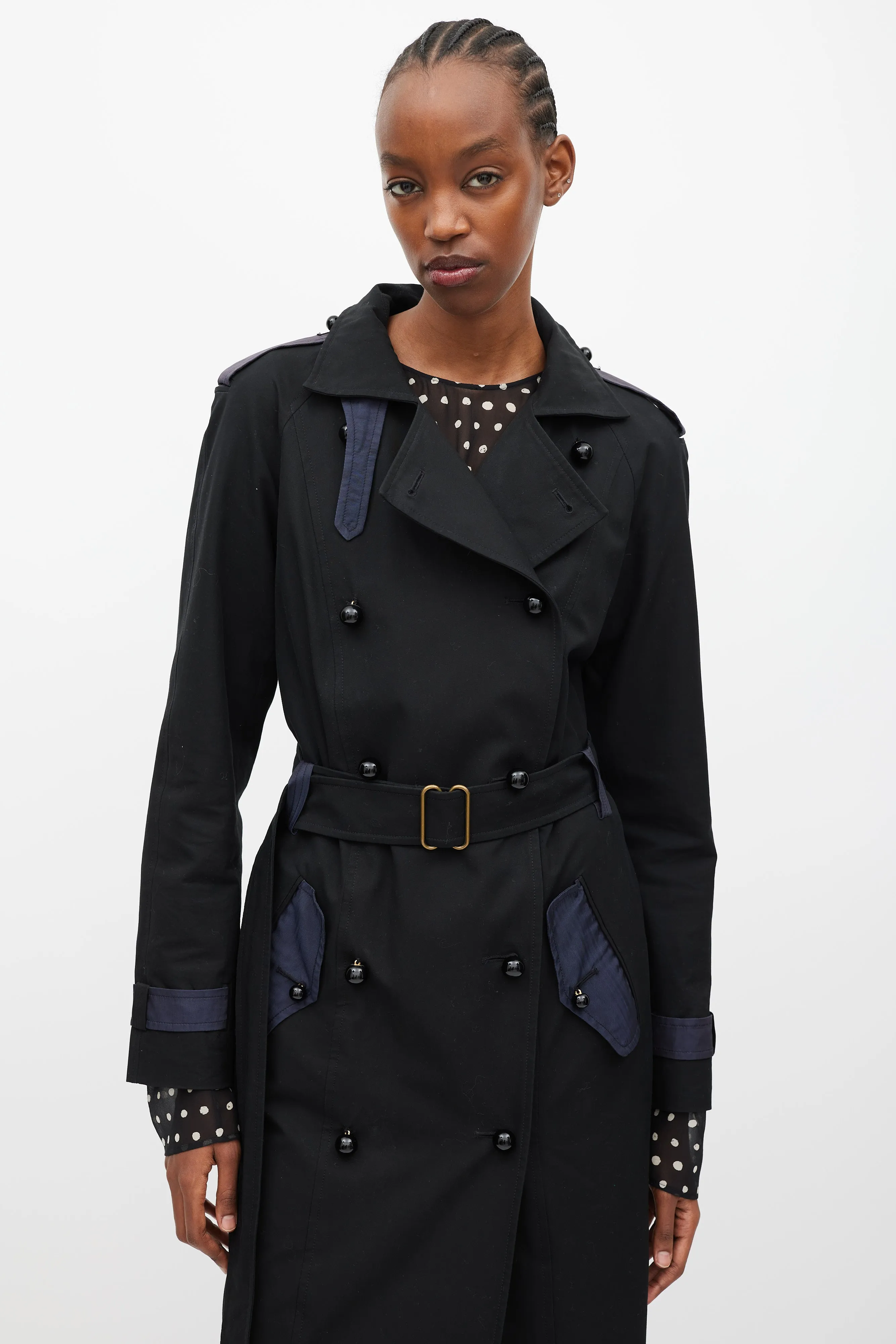 Black & Navy Double Breasted Trench Coat