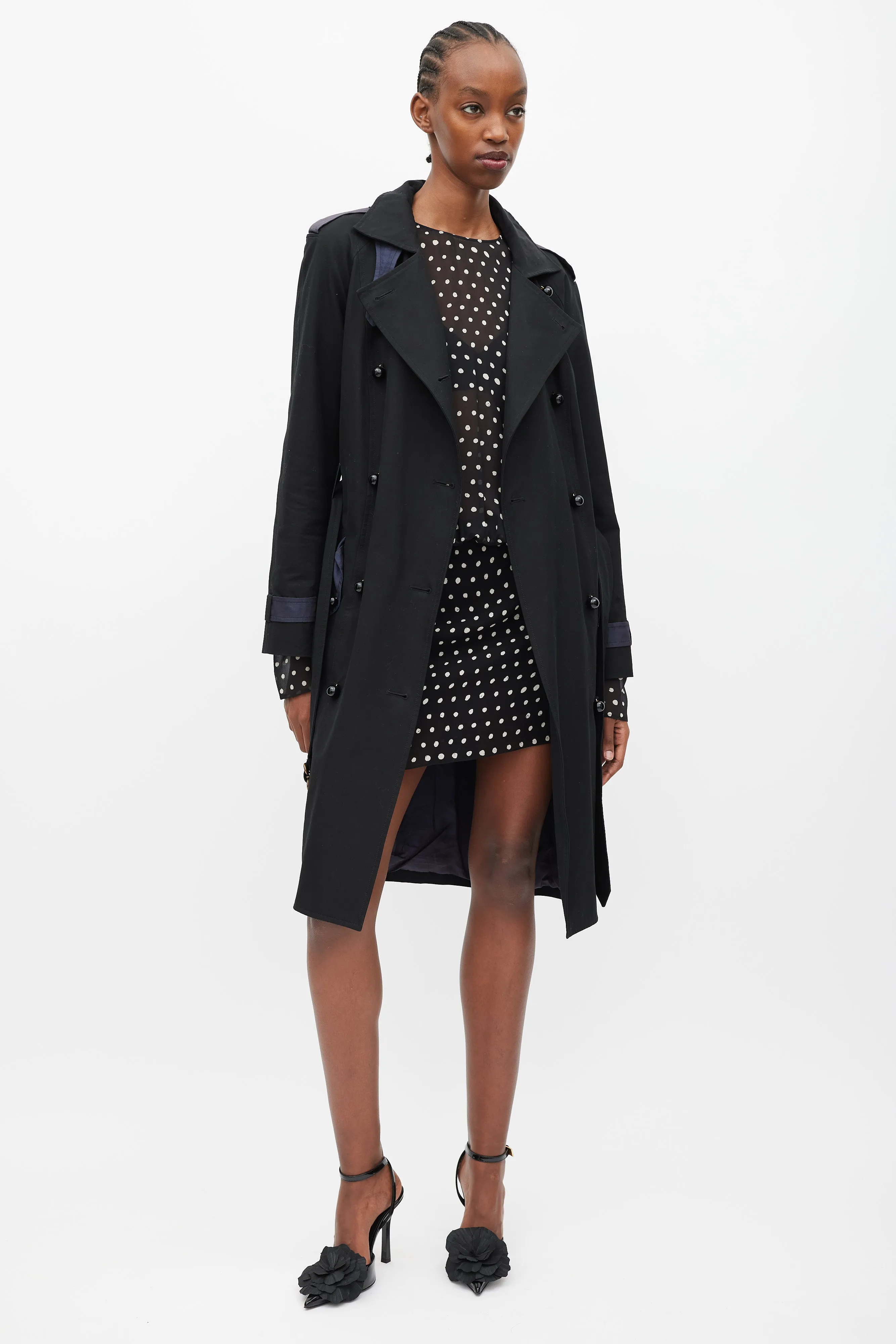 Black & Navy Double Breasted Trench Coat