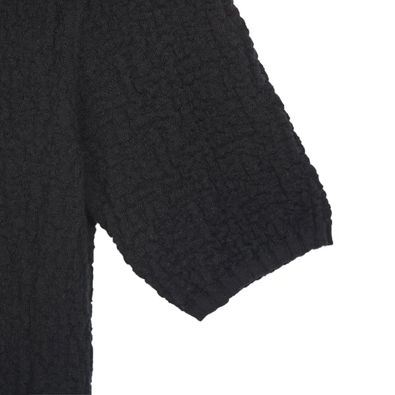 Black Woolen Midi Sleeve T-shirt