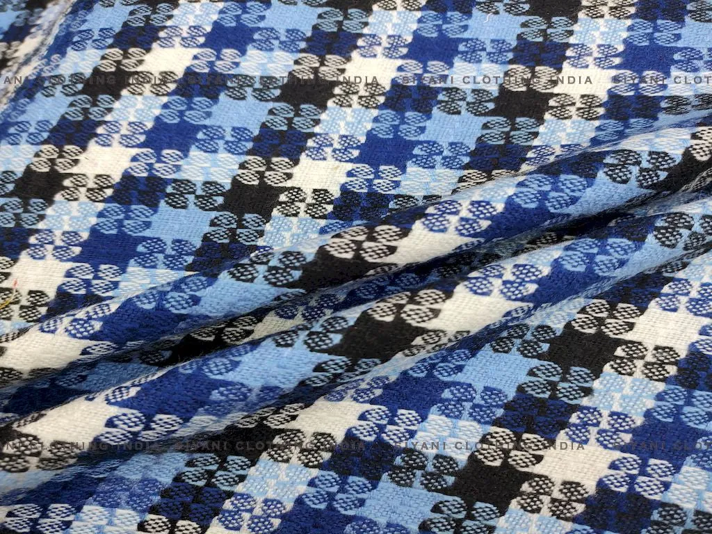 Blue Multicolor Checks Printed Wool Fabric