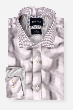 Brooksfield - Geo Print Slim Fit Business Shirt Wine