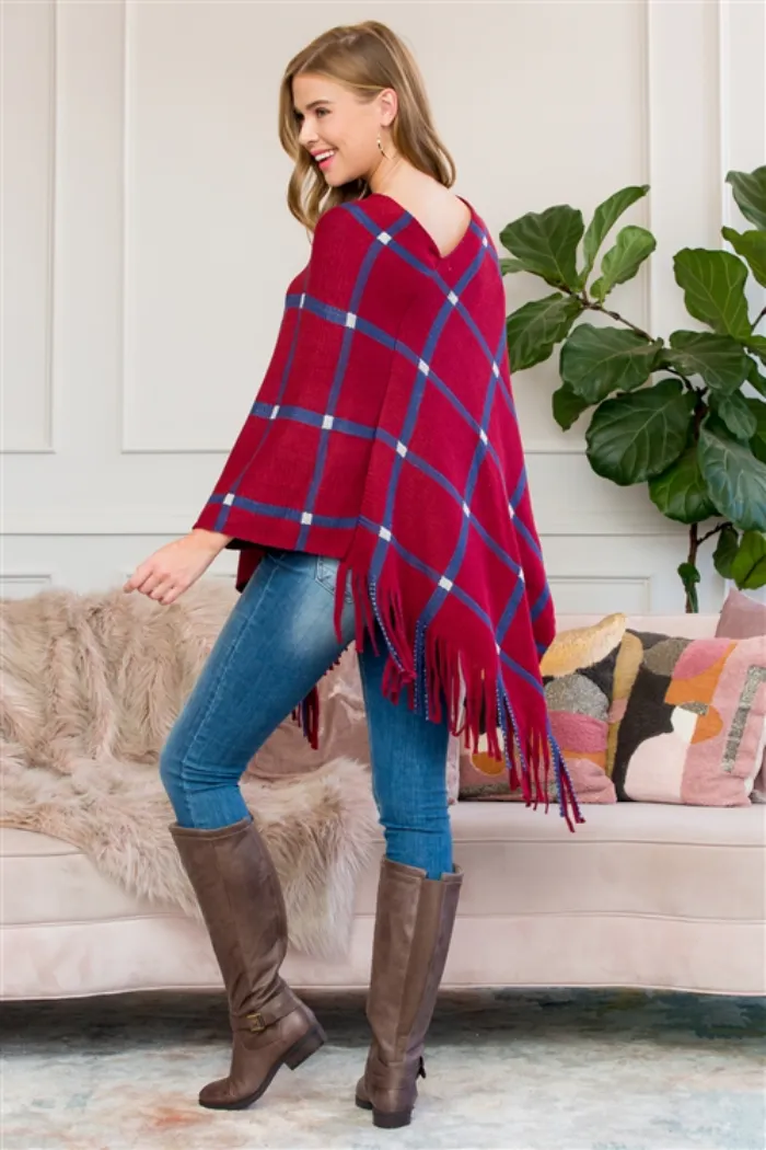 Burgundy Fringed poncho