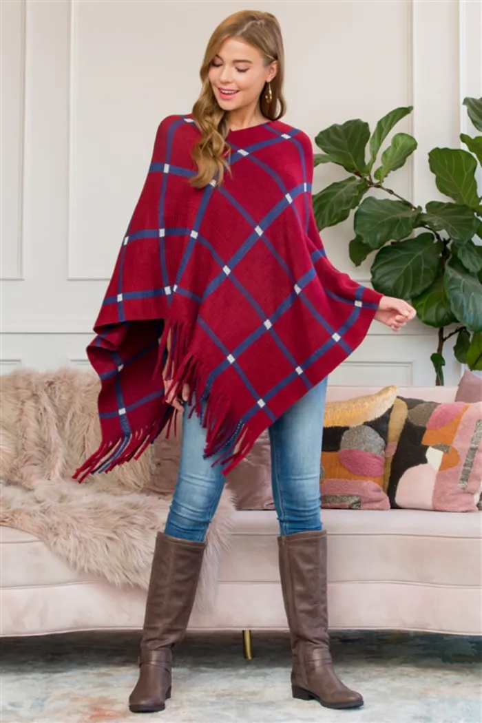 Burgundy Fringed poncho