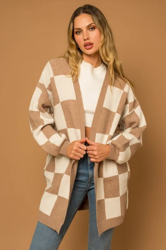 Checker Graphic Sweater Cardigan