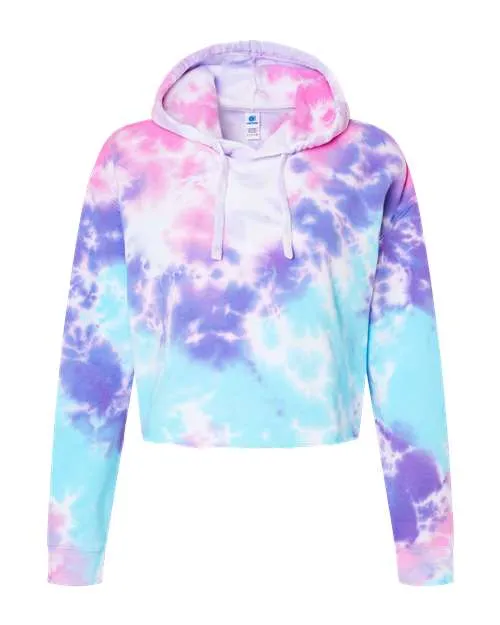 Colortone Women's Tie-Dyed Crop Hooded Sweatshirt