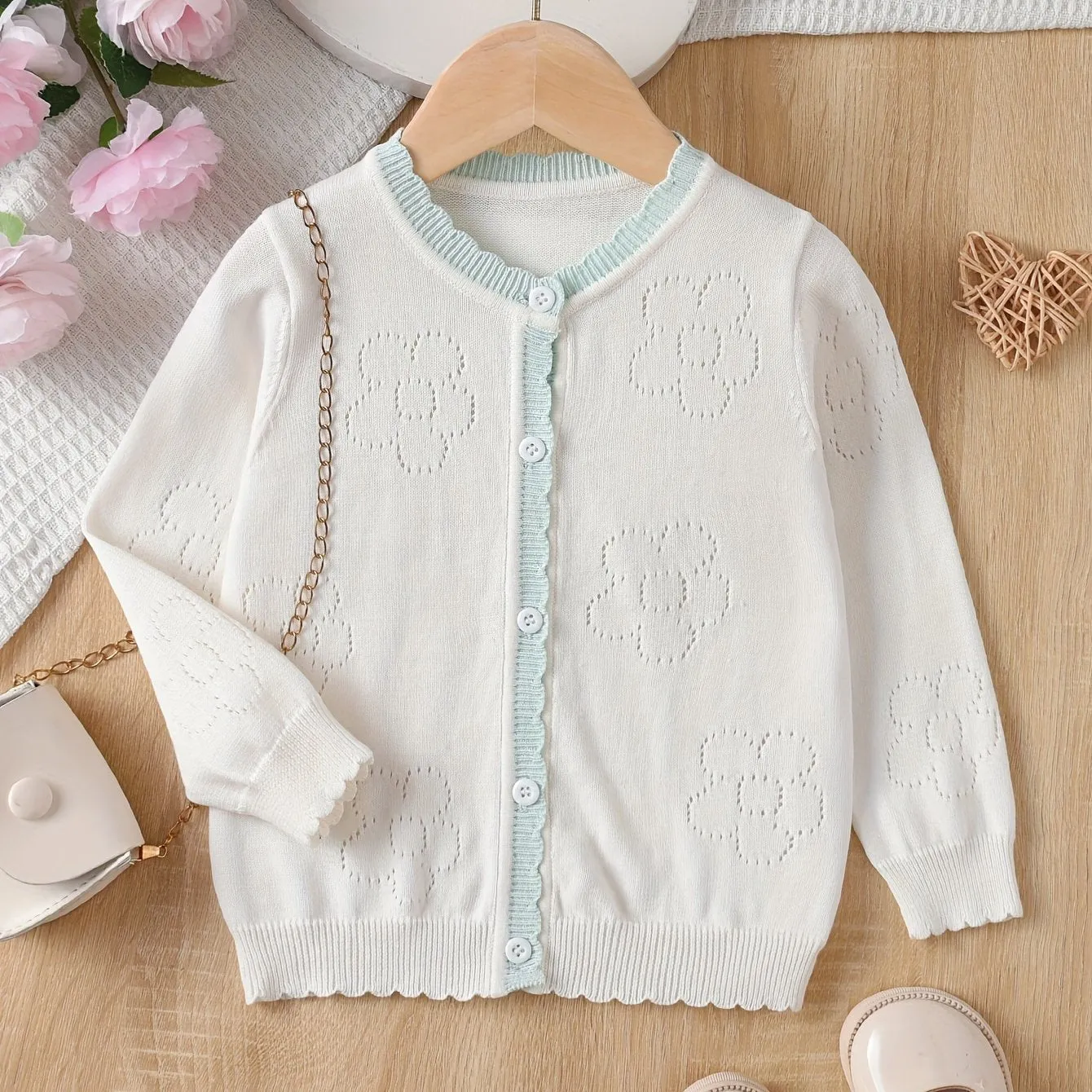 Cotton Sweet Fashion Cardigan Sweater for Girls - Soft, Hollowed, Versatile, and Stylish - Perfect for Casual Daily Wear and Special Occasions