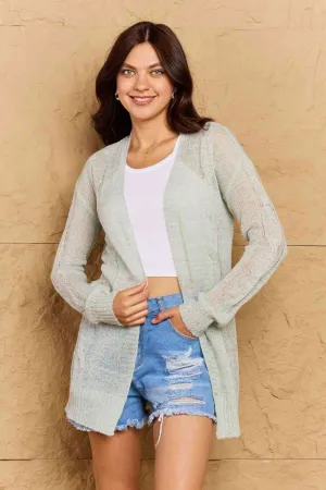 Cozy Era Cable Sweater Cardigan in Light Green