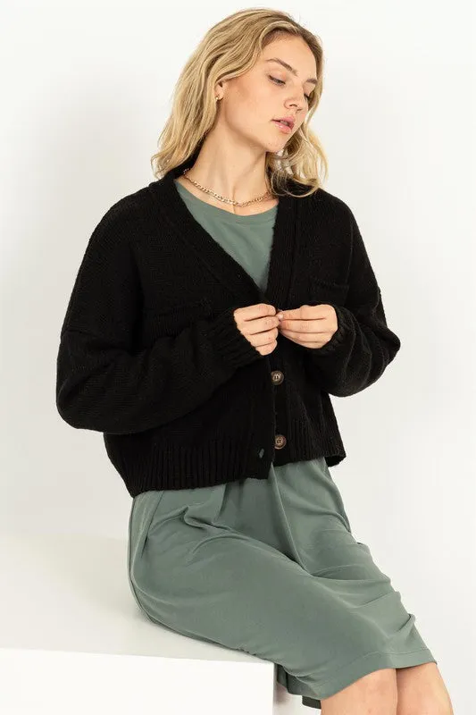 Crop Shoulder Cropped Cardigan Sweater