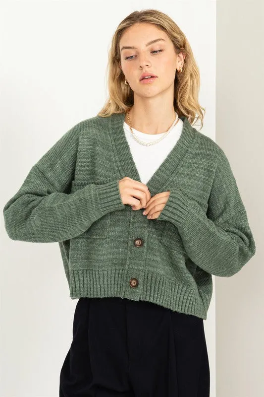 Crop Shoulder Cropped Cardigan Sweater