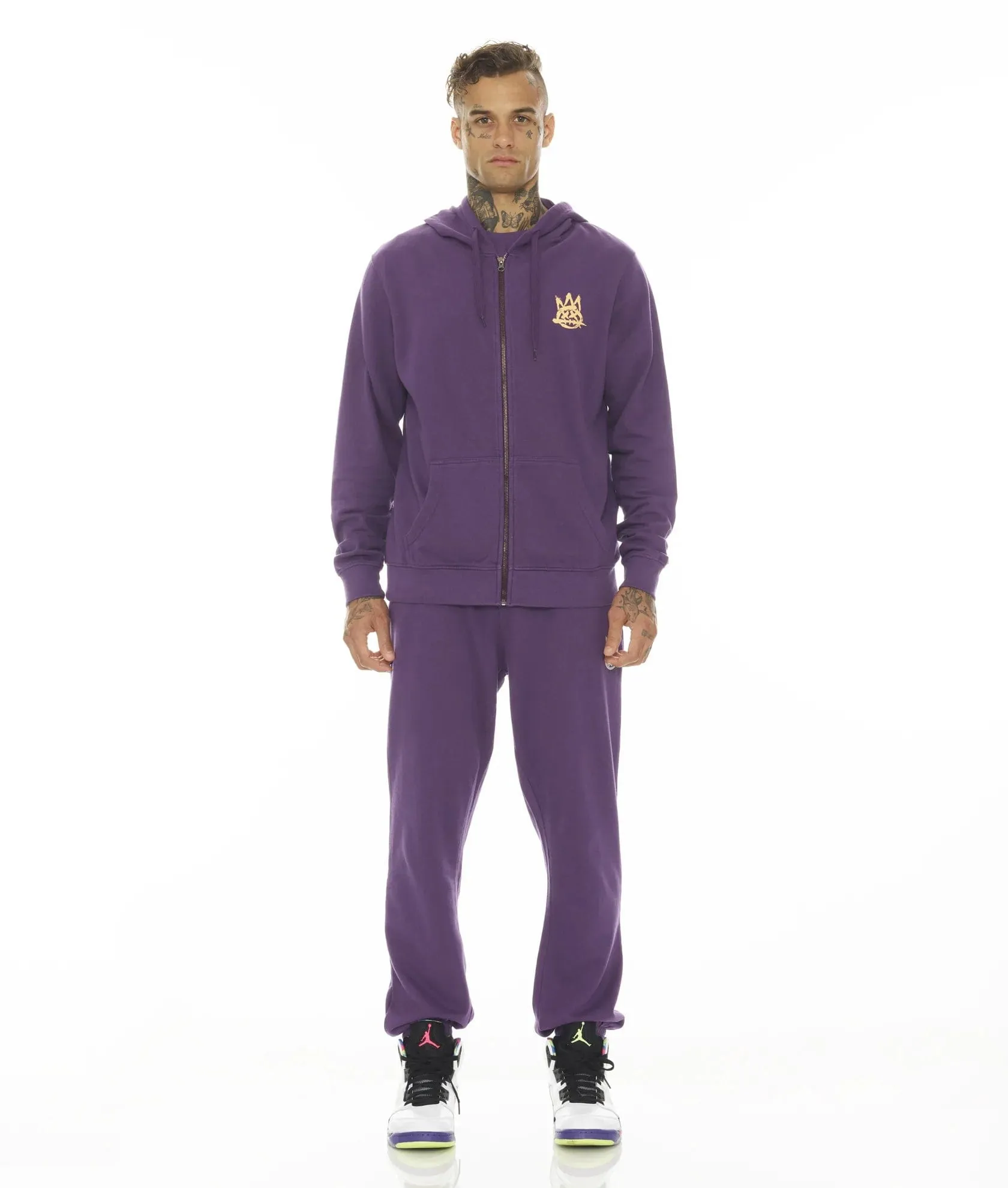 Cult Of Individuality - "French Terry" Zip Hooded Sweatshirt In Acai - Full Zip Cotton