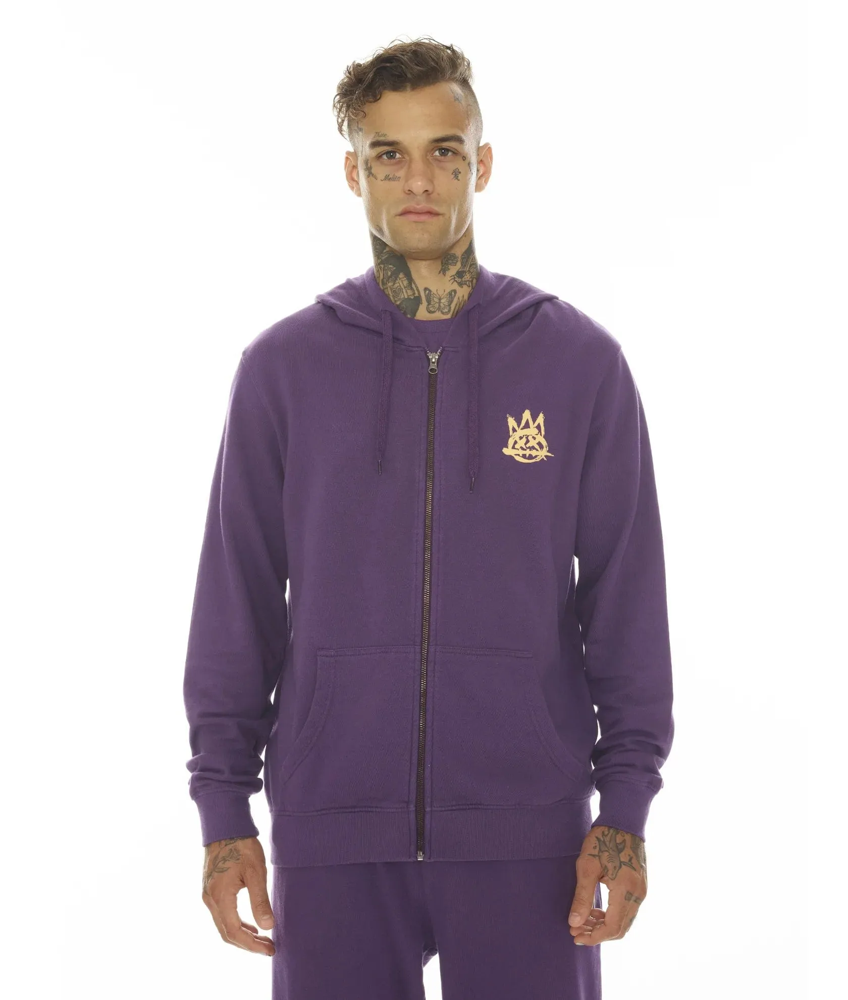 Cult Of Individuality - "French Terry" Zip Hooded Sweatshirt In Acai - Full Zip Cotton