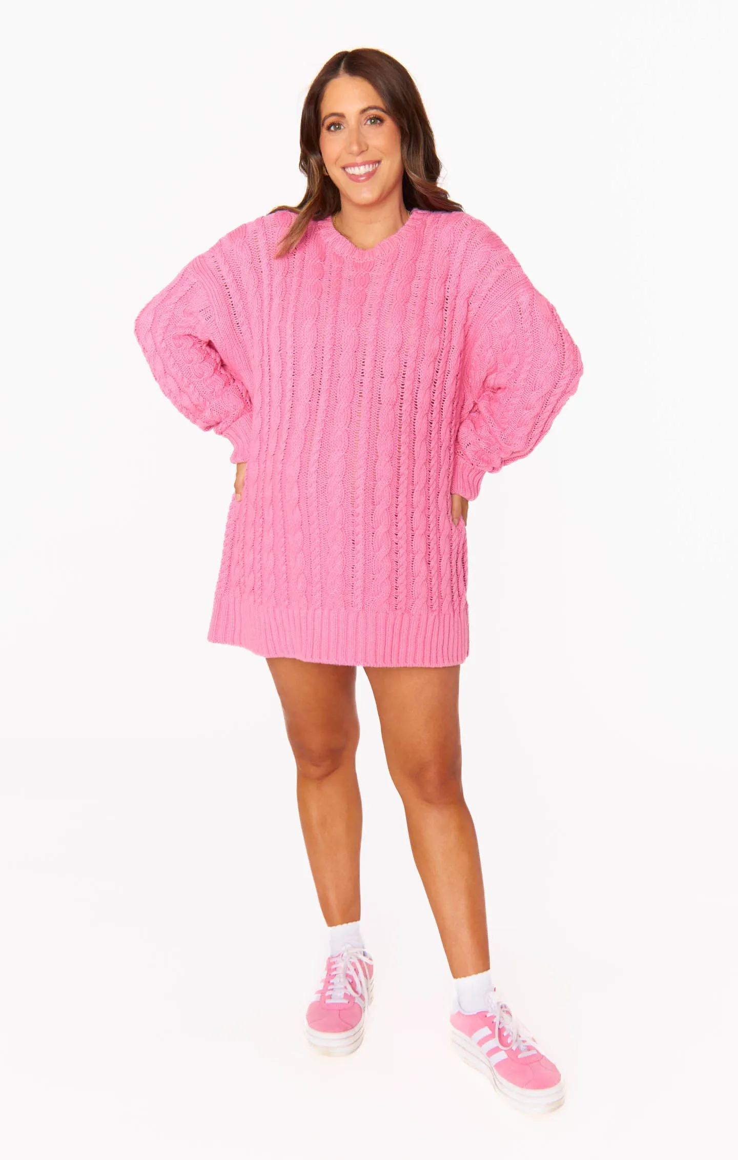 Day to Day Tunic Sweater ~ Pink Cable Knit