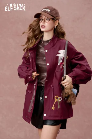 ELFSACK 2024 Autumn New Arrivals American retro printed trench coat for women, work jacket