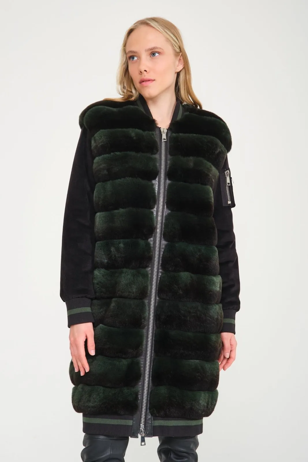 Emerald Green Long Rex Fur Coat