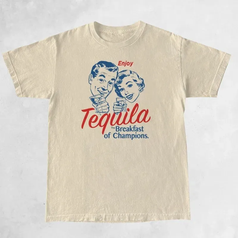 Enjoy Tequila Retro Graphic Tees Women Cute Funny Alcoh