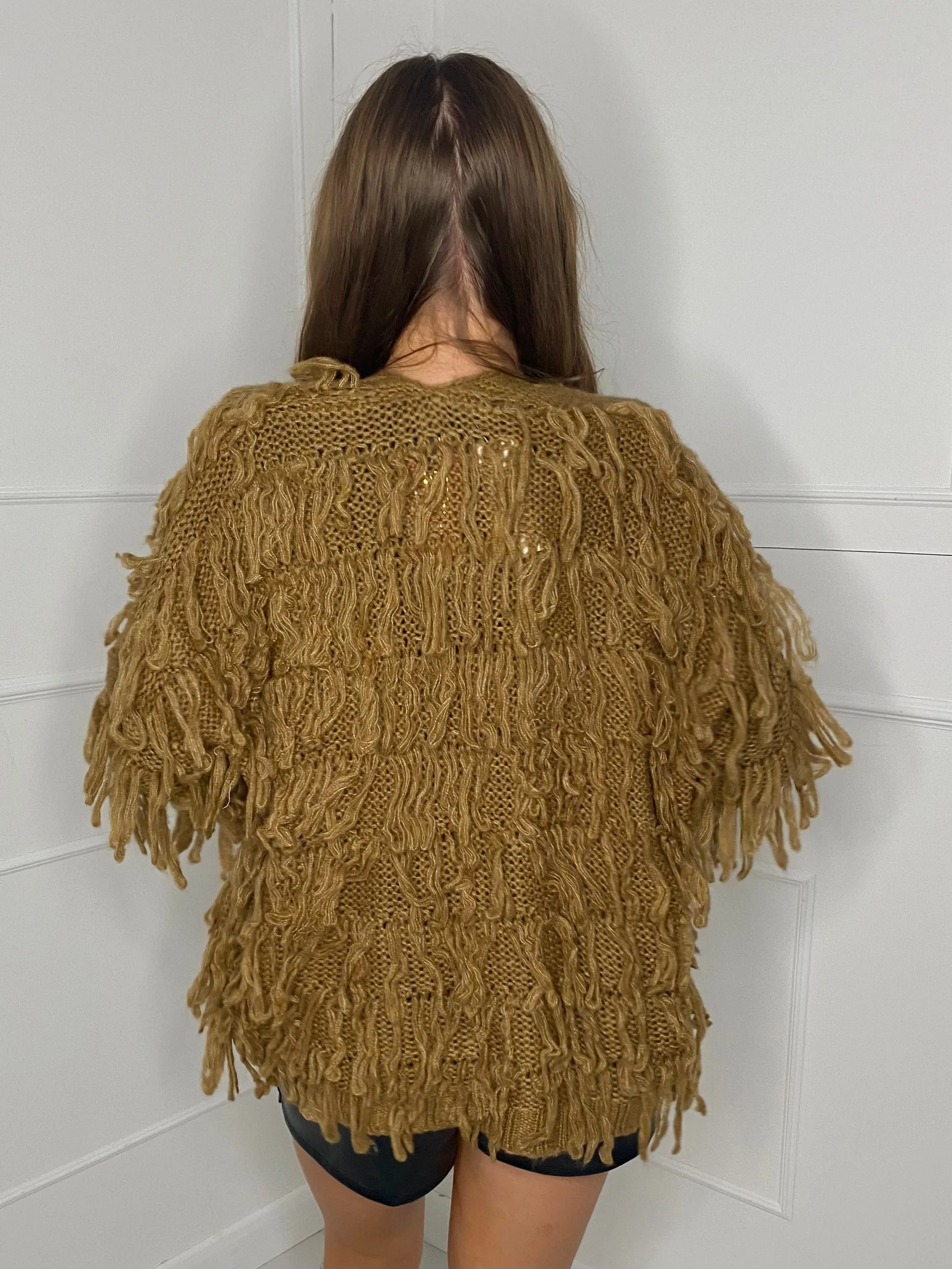 Fringe Detail Cardigan - Tan