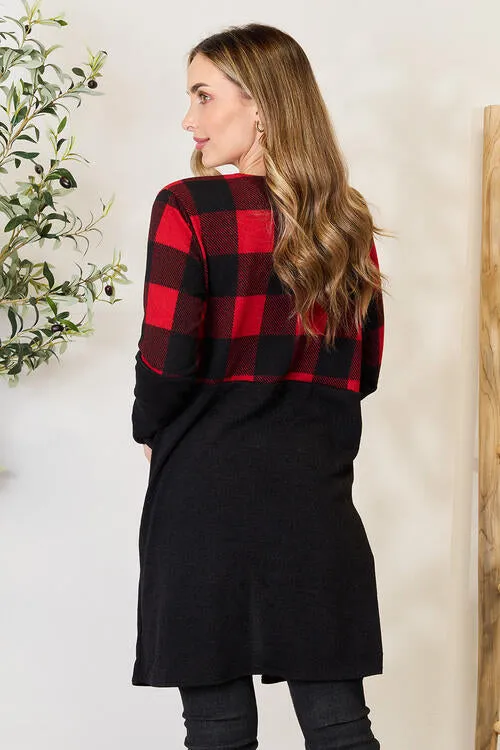 Full Size Plaid Open Front Cardigan