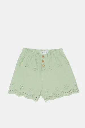 Infant Girls Mint Embossed Shorts