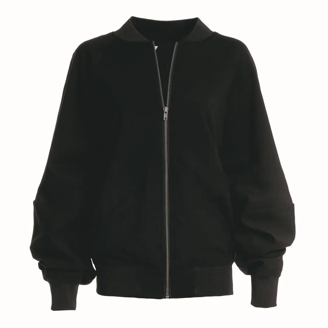 JESSE MIXED MEDIA ZIP UP BOMBER BLACK