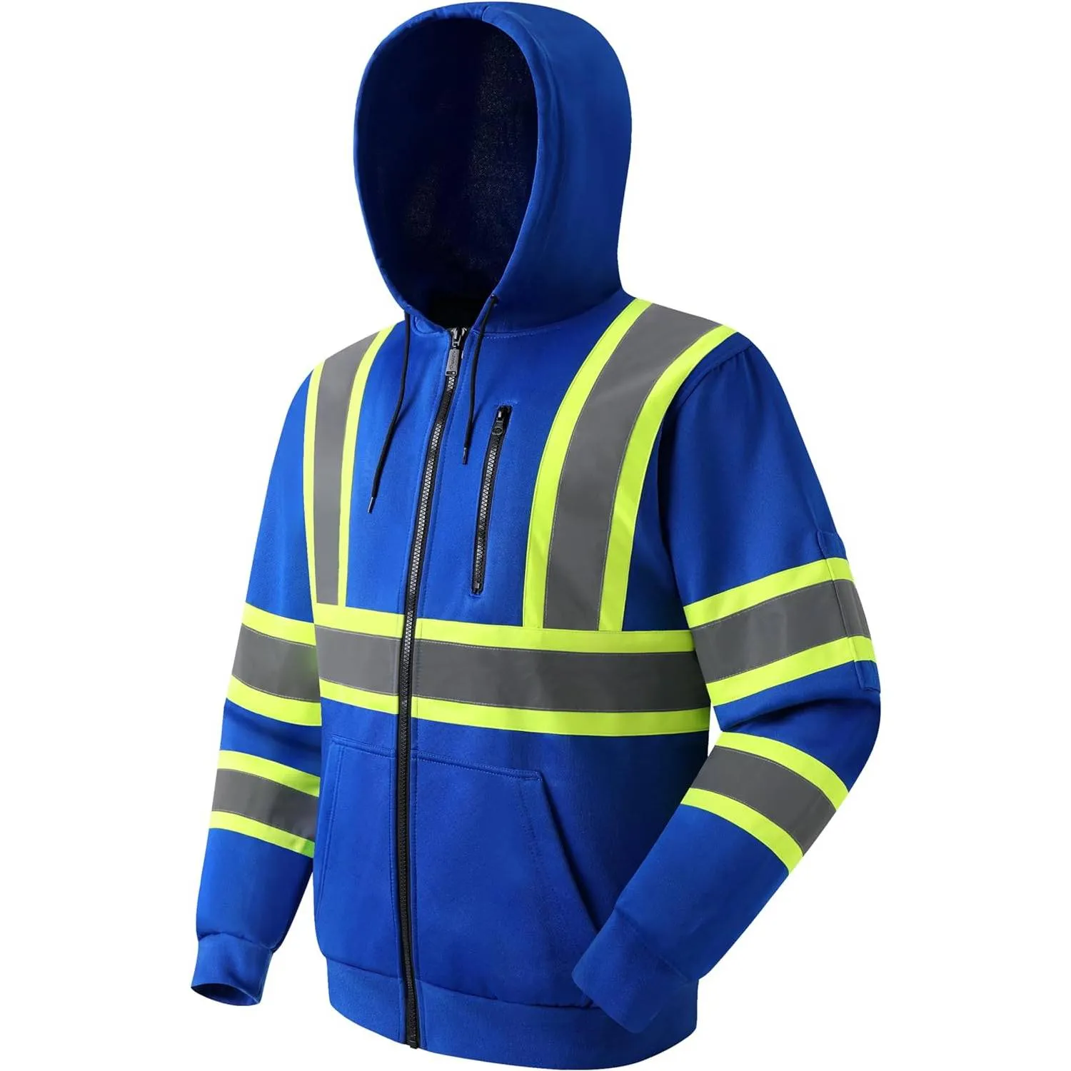 JKSafety Hi-Vis Reflective Safety Hooded Sweatshirt Zip-Up Hoodie (JKHS121)