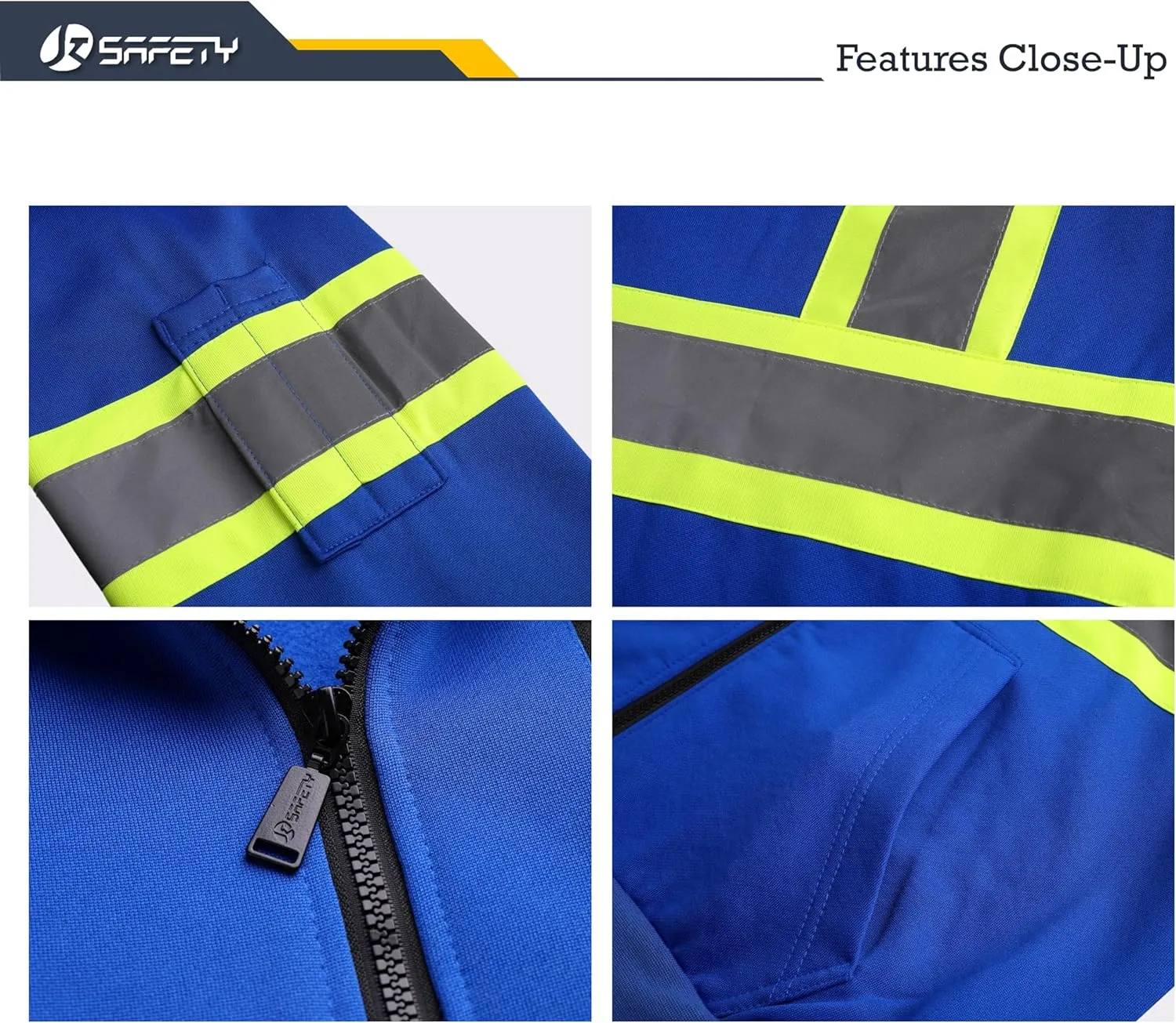 JKSafety Hi-Vis Reflective Safety Hooded Sweatshirt Zip-Up Hoodie (JKHS121)