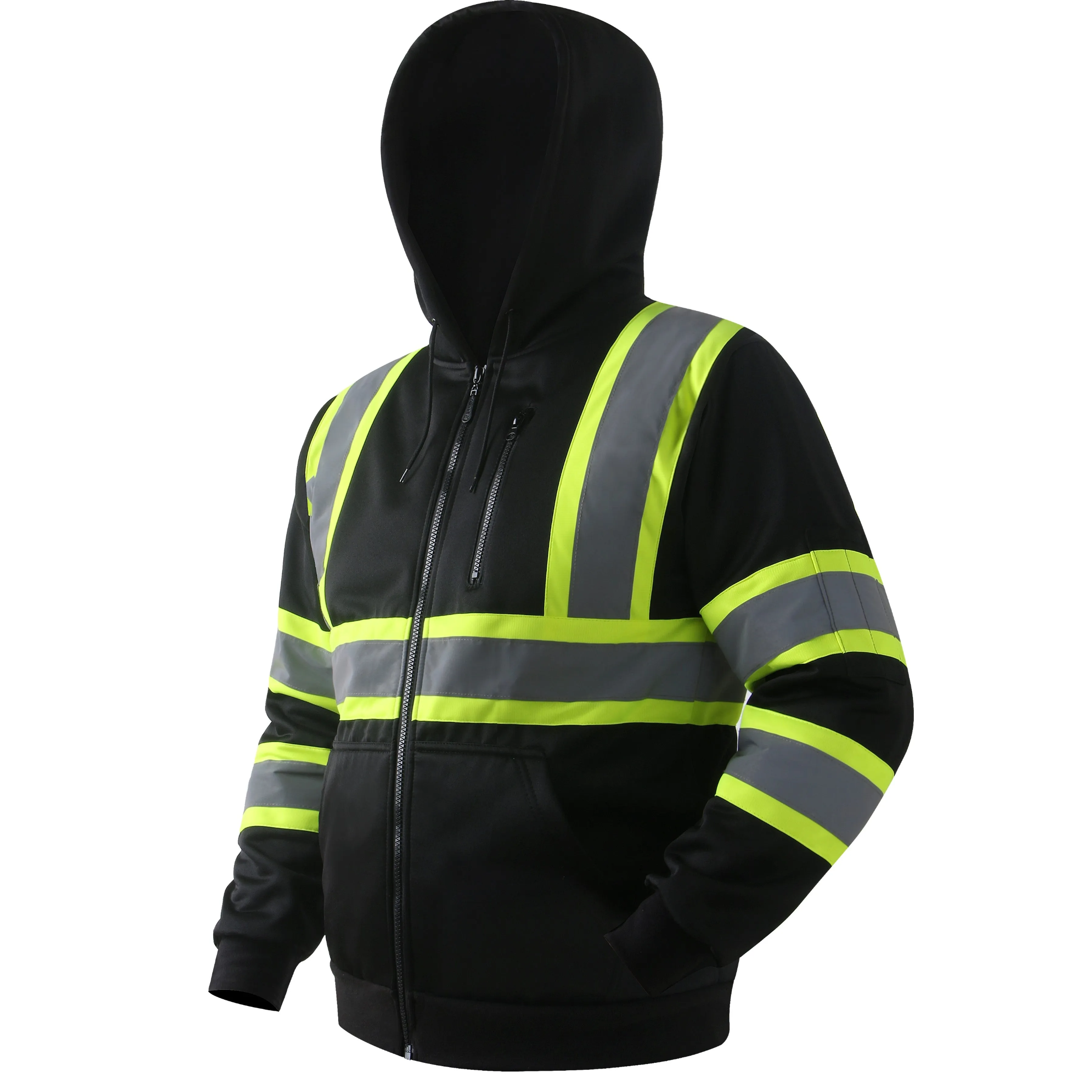 JKSafety Hi-Vis Reflective Safety Hooded Sweatshirt Zip-Up Hoodie (JKHS121)