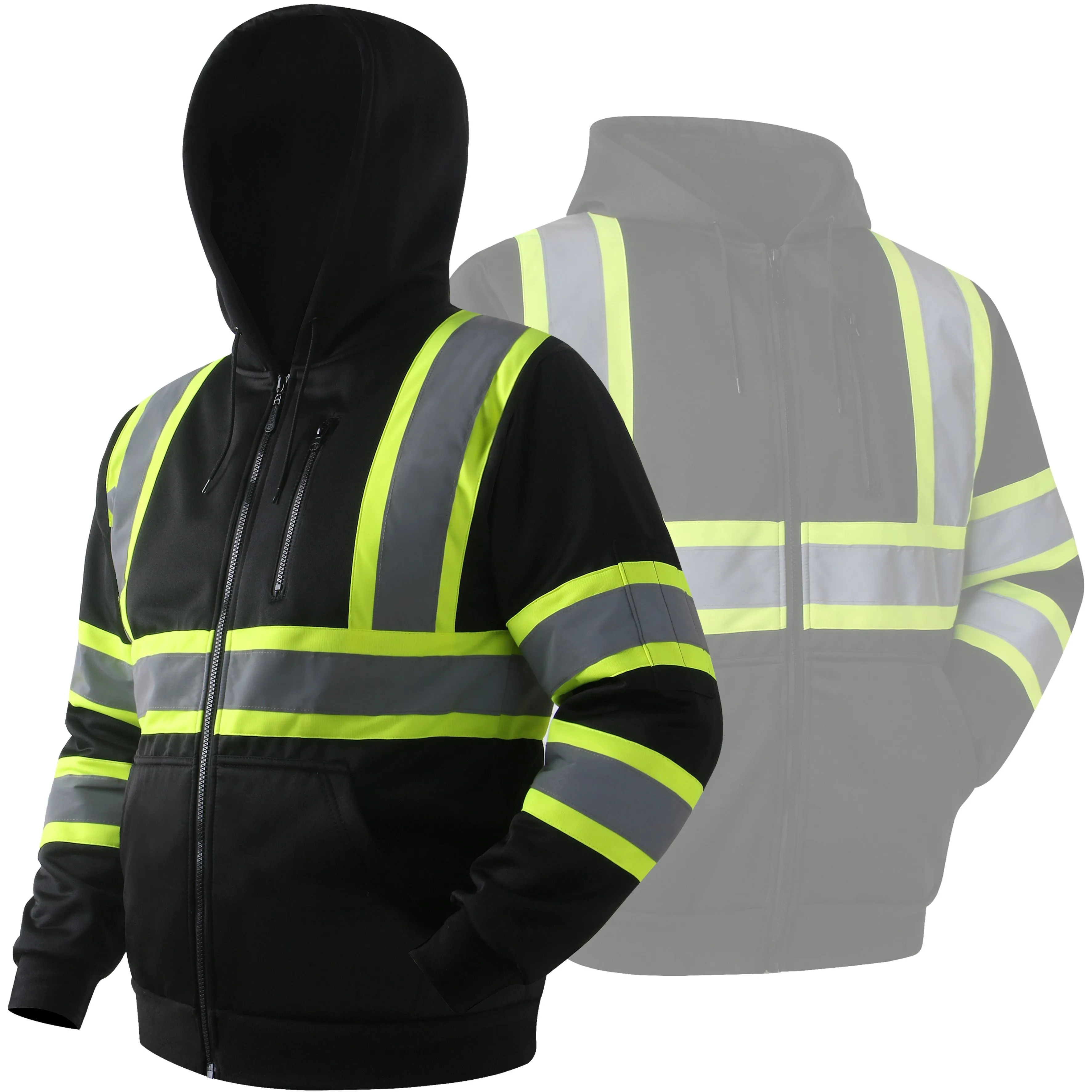 JKSafety Hi-Vis Reflective Safety Hooded Sweatshirt Zip-Up Hoodie (JKHS121)