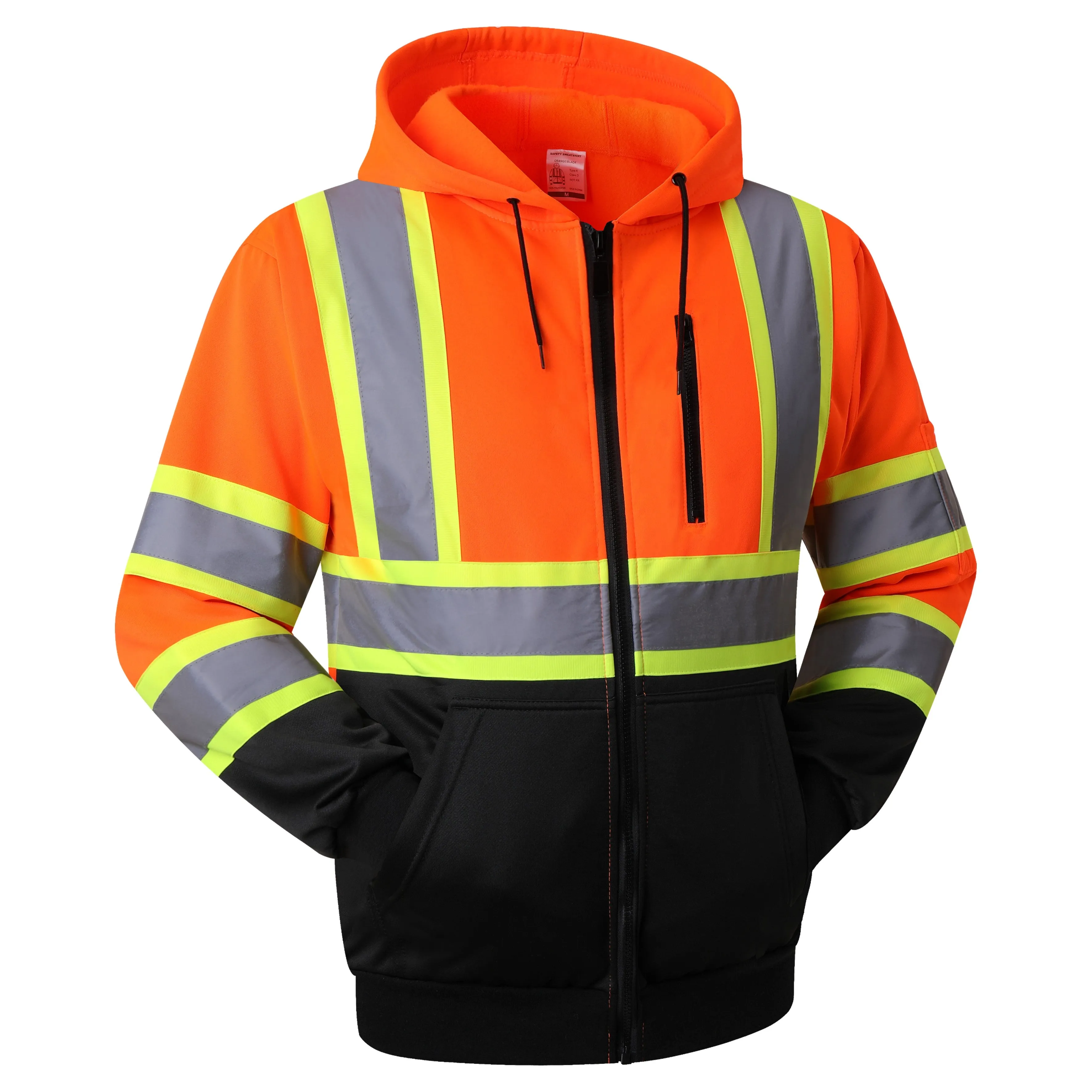 JKSafety Hi-Vis Reflective Safety Hooded Sweatshirt Zip-Up Hoodie (JKHS121)