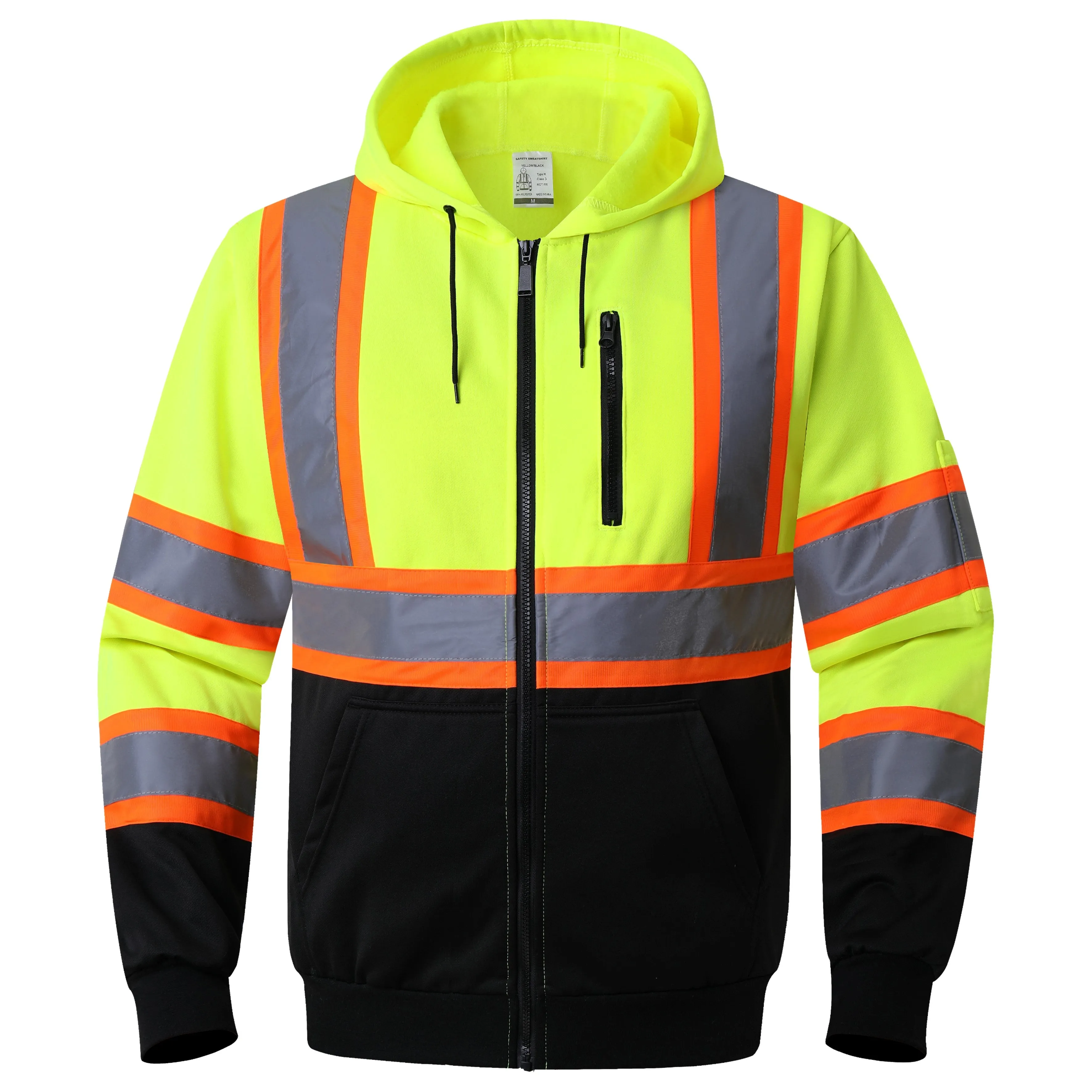 JKSafety Hi-Vis Reflective Safety Hooded Sweatshirt Zip-Up Hoodie (JKHS121)