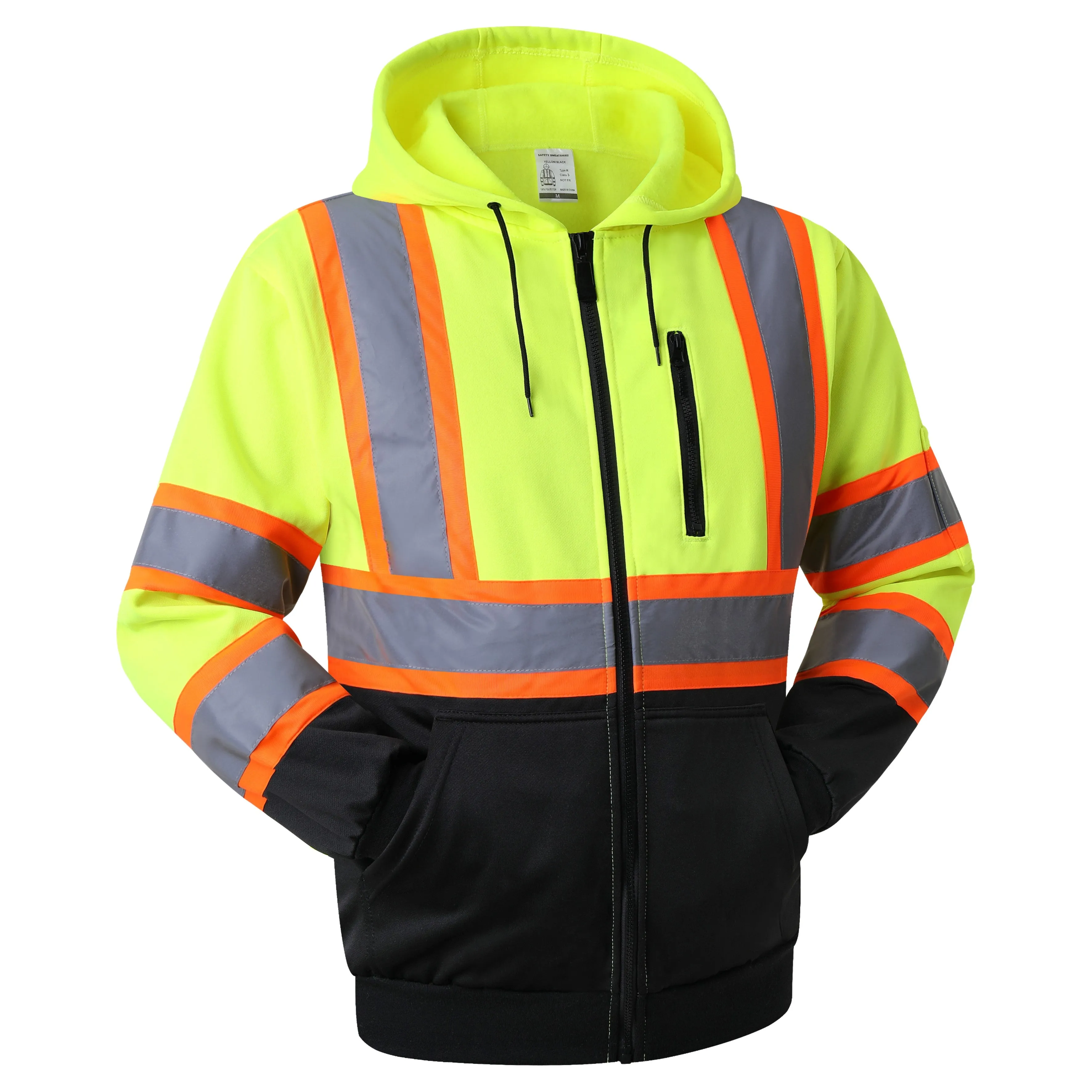 JKSafety Hi-Vis Reflective Safety Hooded Sweatshirt Zip-Up Hoodie (JKHS121)