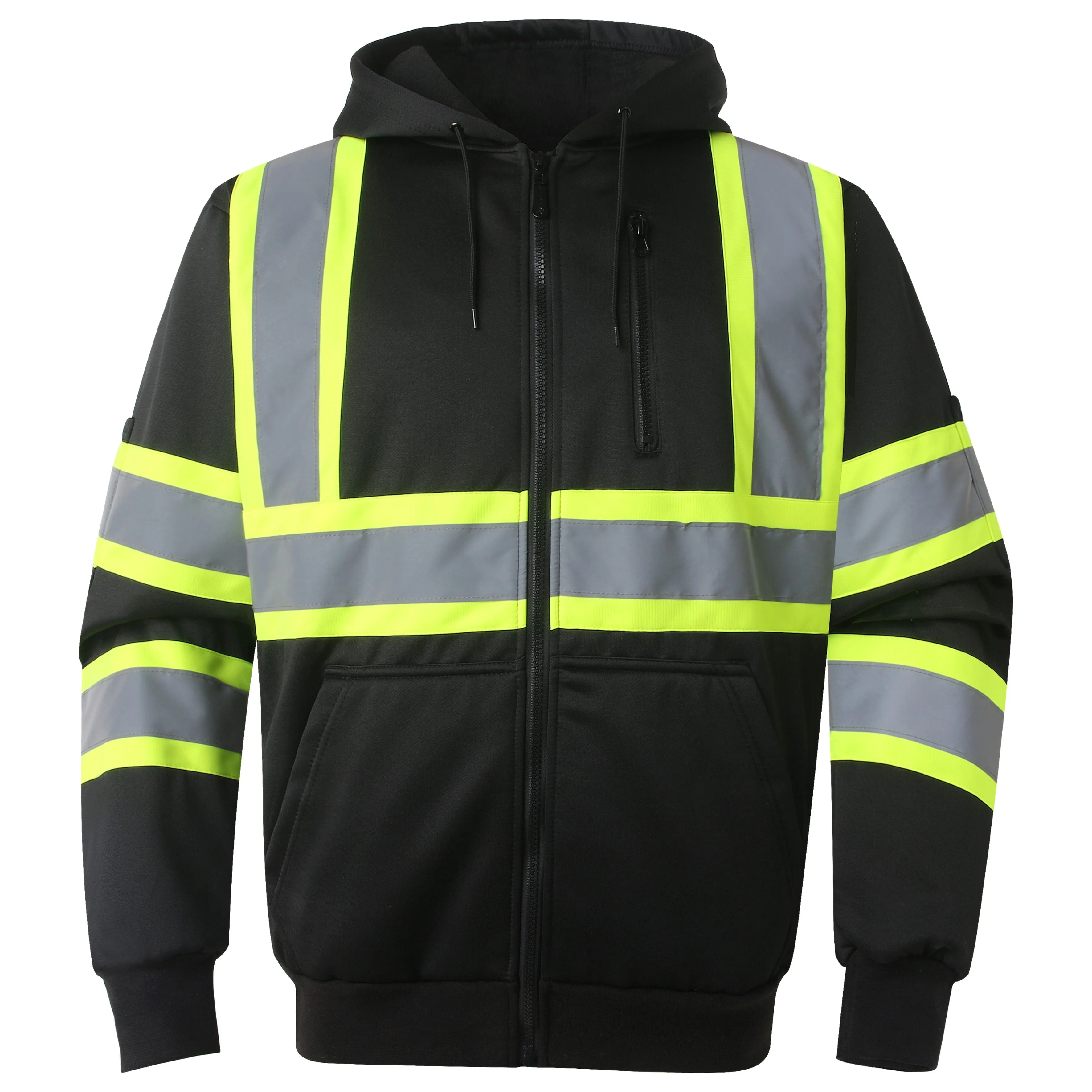 JKSafety Hi-Vis Reflective Safety Hooded Sweatshirt Zip-Up Hoodie (JKHS121)