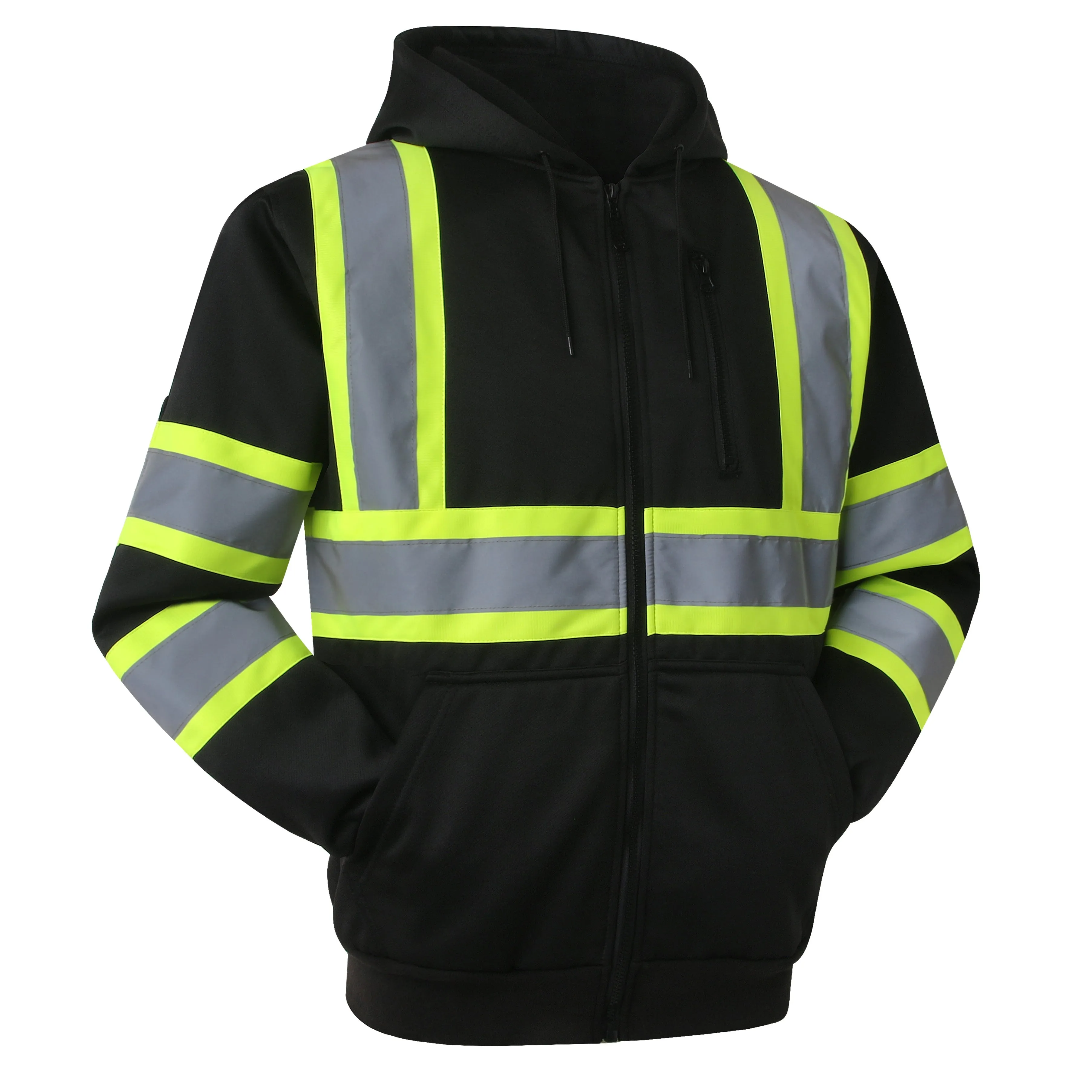 JKSafety Hi-Vis Reflective Safety Hooded Sweatshirt Zip-Up Hoodie (JKHS121)