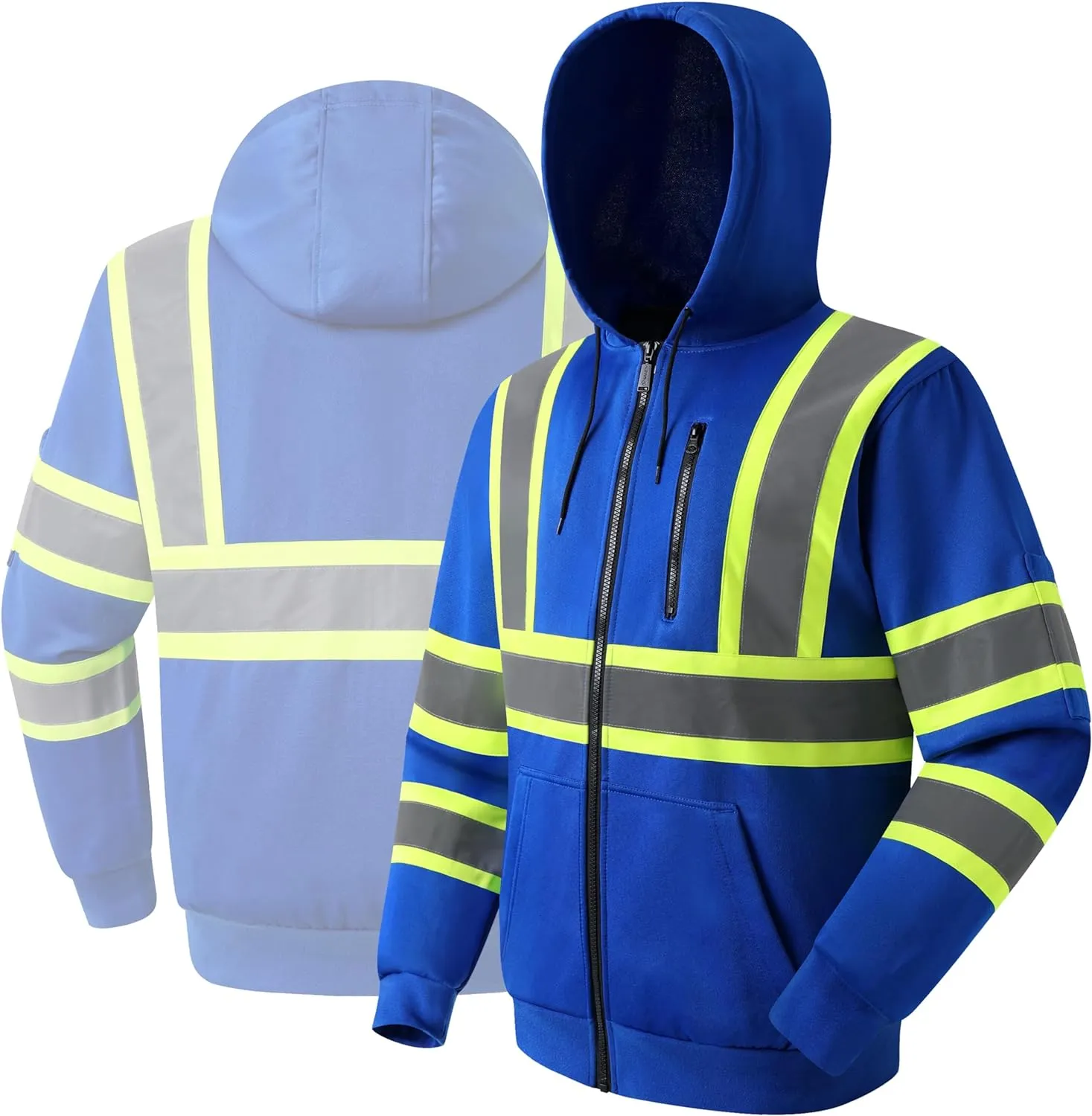 JKSafety Hi-Vis Reflective Safety Hooded Sweatshirt Zip-Up Hoodie (JKHS121)