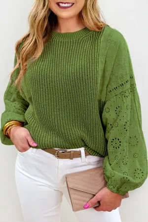 kesley Eyelet Round Neck Drop Shoulder Sweater