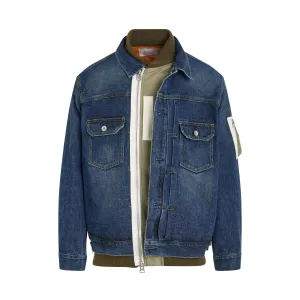 Layered Denim Blouson in Blue