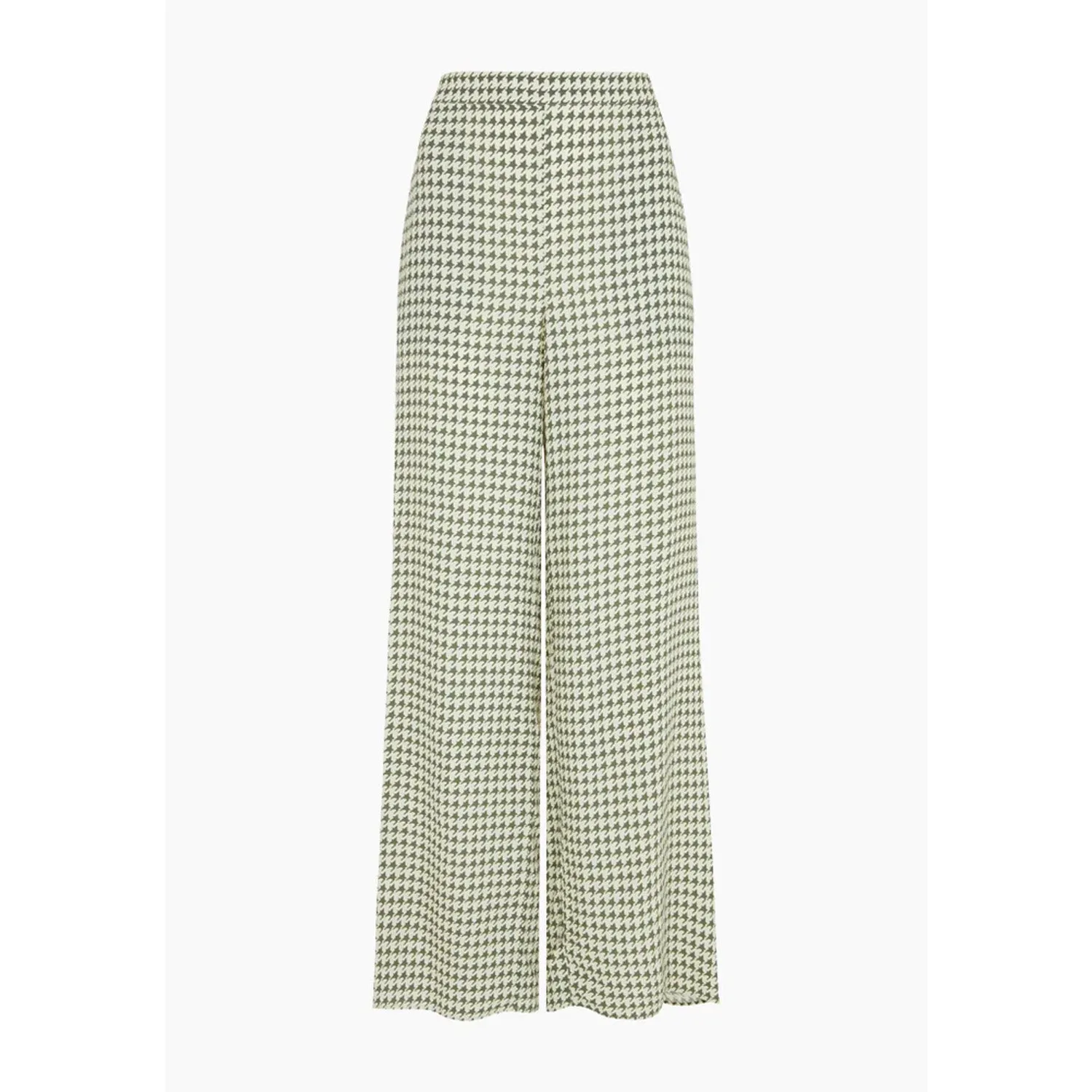 Leon Wide Leg Houndstooth Print Trouser In Green