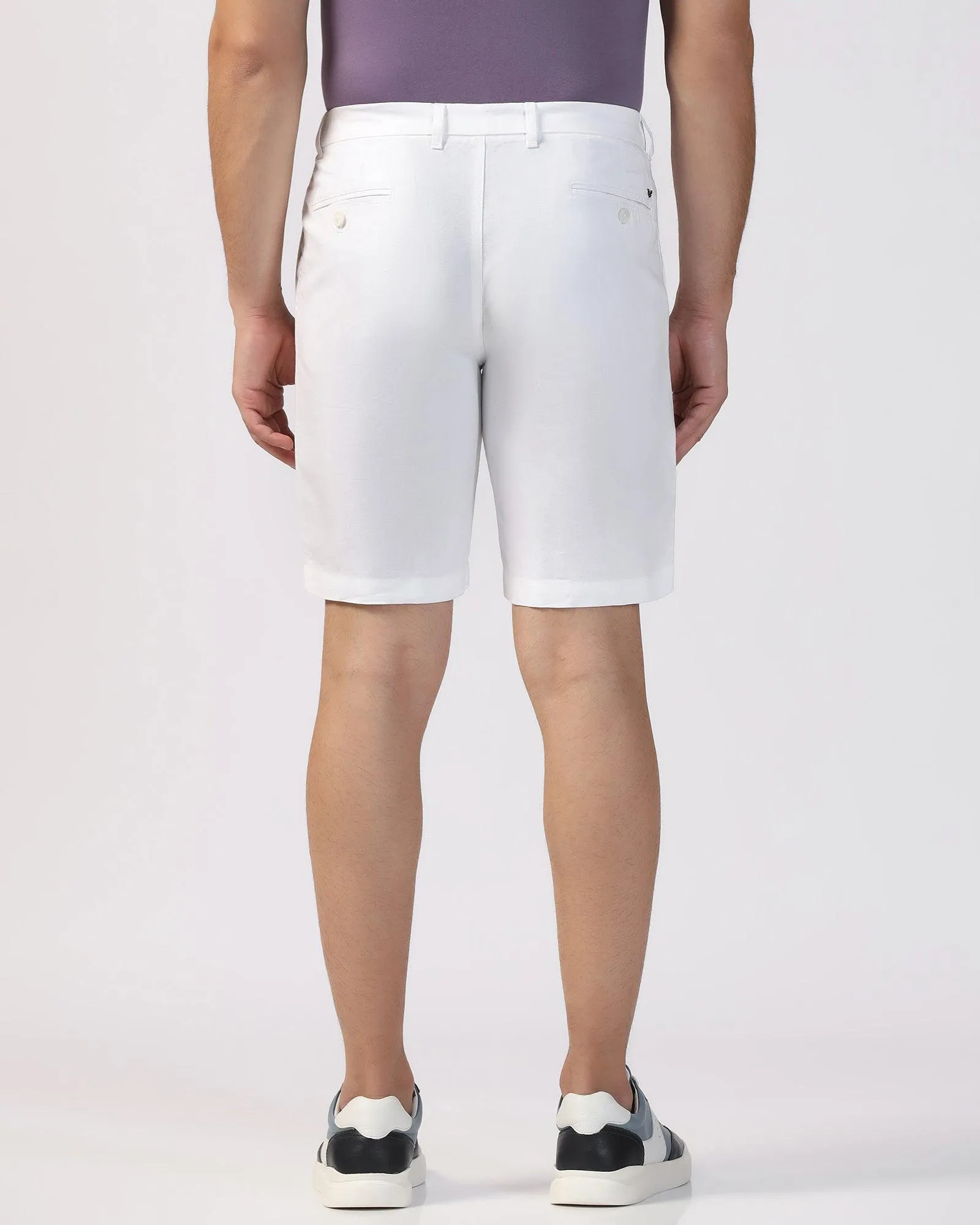 Linen Casual White Solid Shorts - Kin