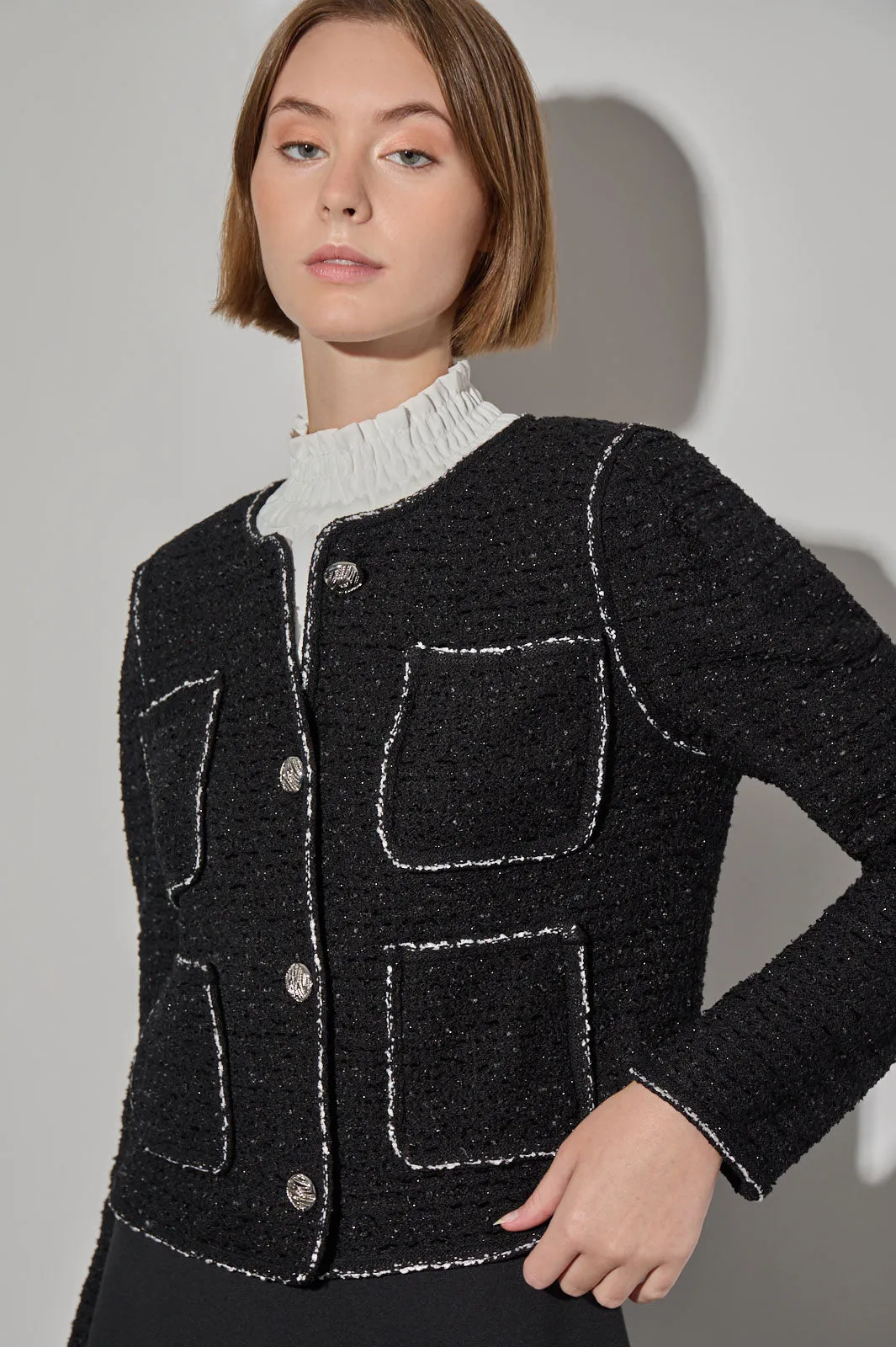 Lustrous Tweed Knit Cropped Jacket